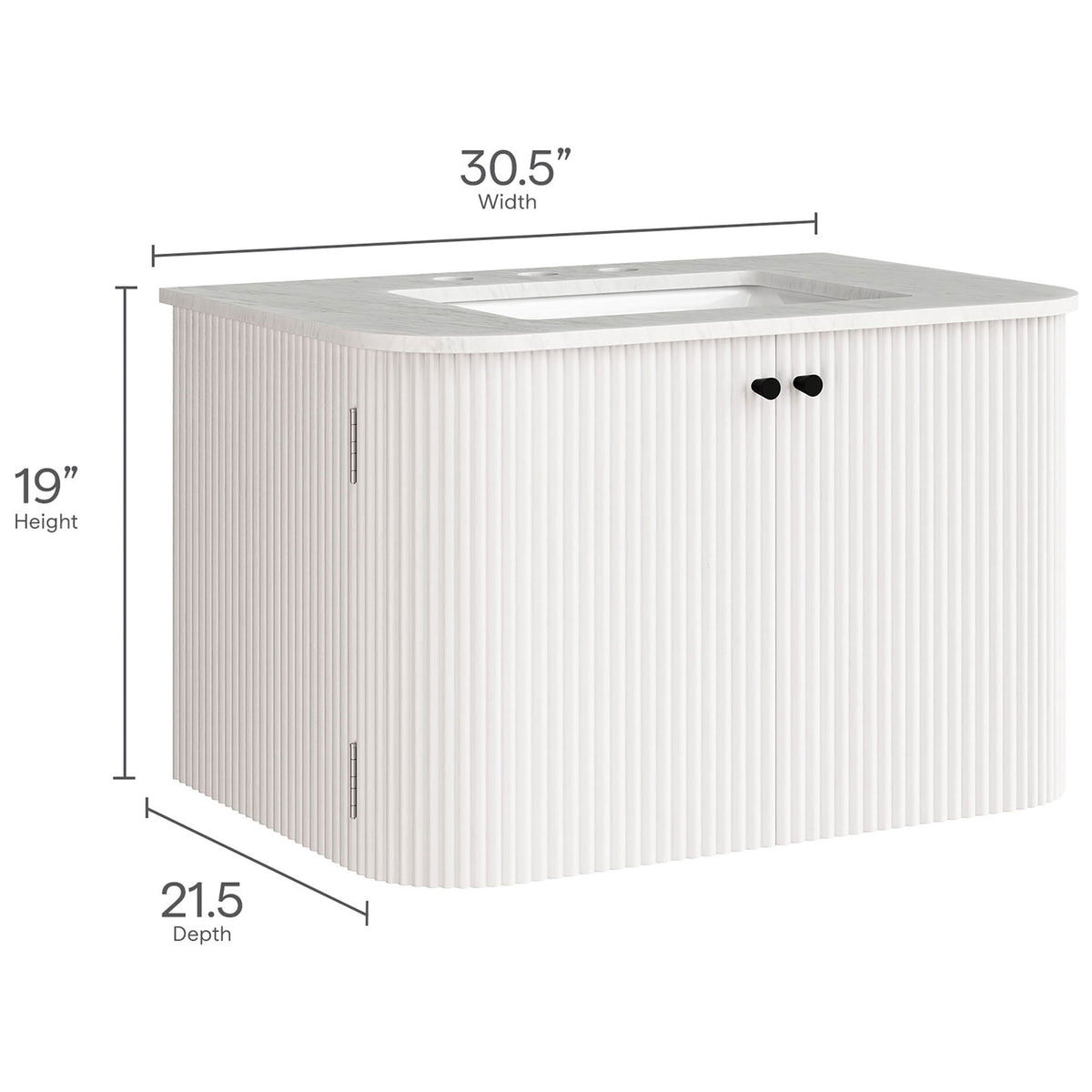 Overall dimensions shown: 30.5 inch width, 21.5 inch depth, 19 inch height || EEI-7208-IVO || dimension_studio