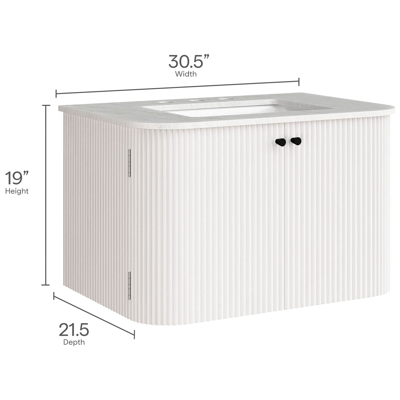 Overall dimensions shown: 30.5 inch width, 21.5 inch depth, 19 inch height || EEI-7208-IVO || dimension_studio