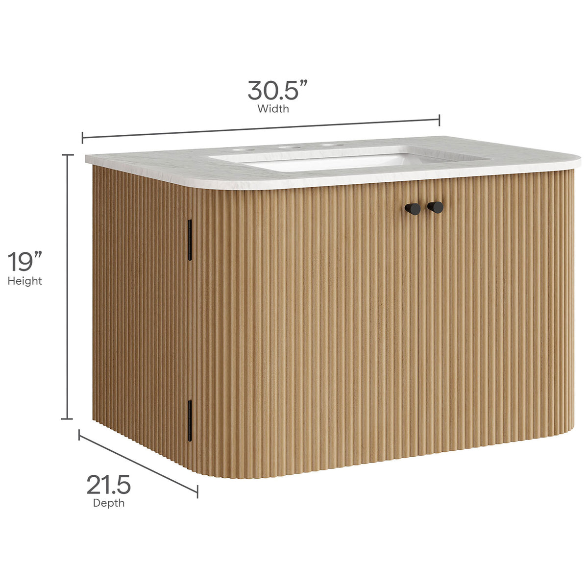 Overall dimensions labeled for the wider vanity || EEI-7208-NAT || dimension_studio