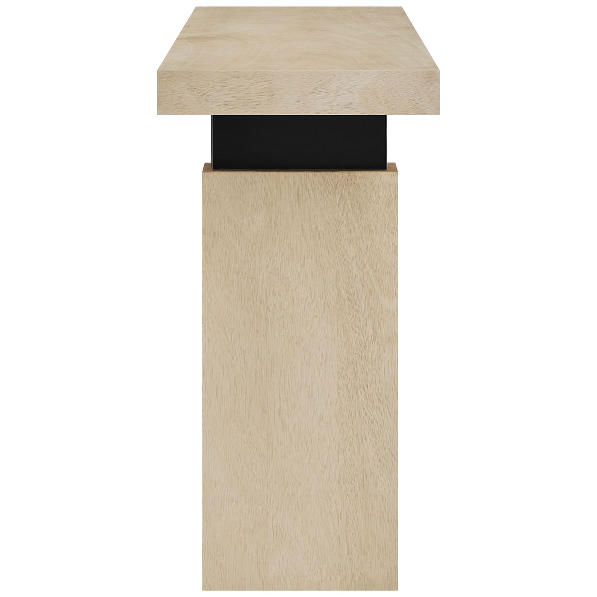 Sleek narrow profile showcases the thick tabletop and sturdy slab-style leg with black accent || EEI-7209-NAT || side_studio