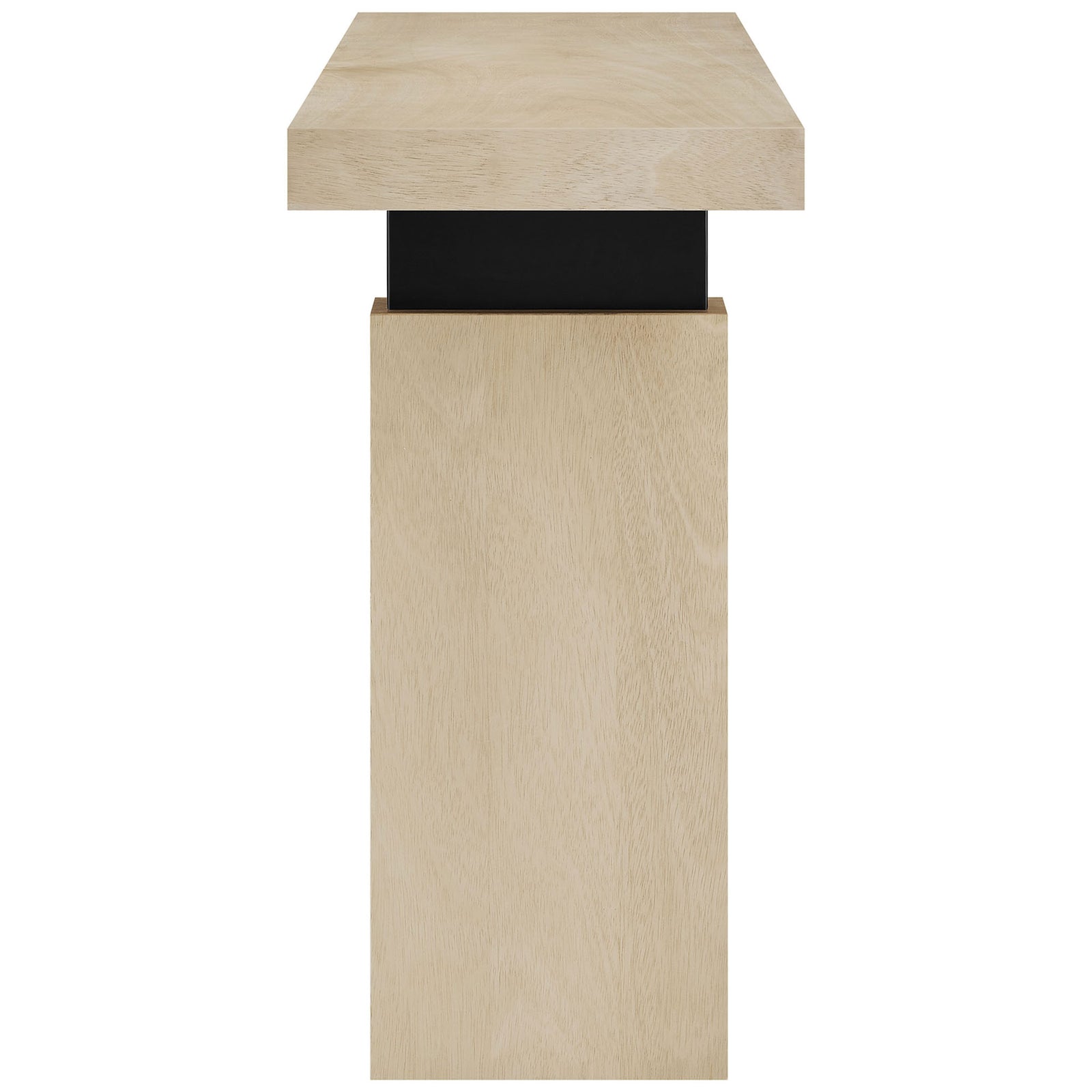 Sleek narrow profile showcases the thick tabletop and sturdy slab-style leg with black accent || EEI-7209-NAT || side_studio