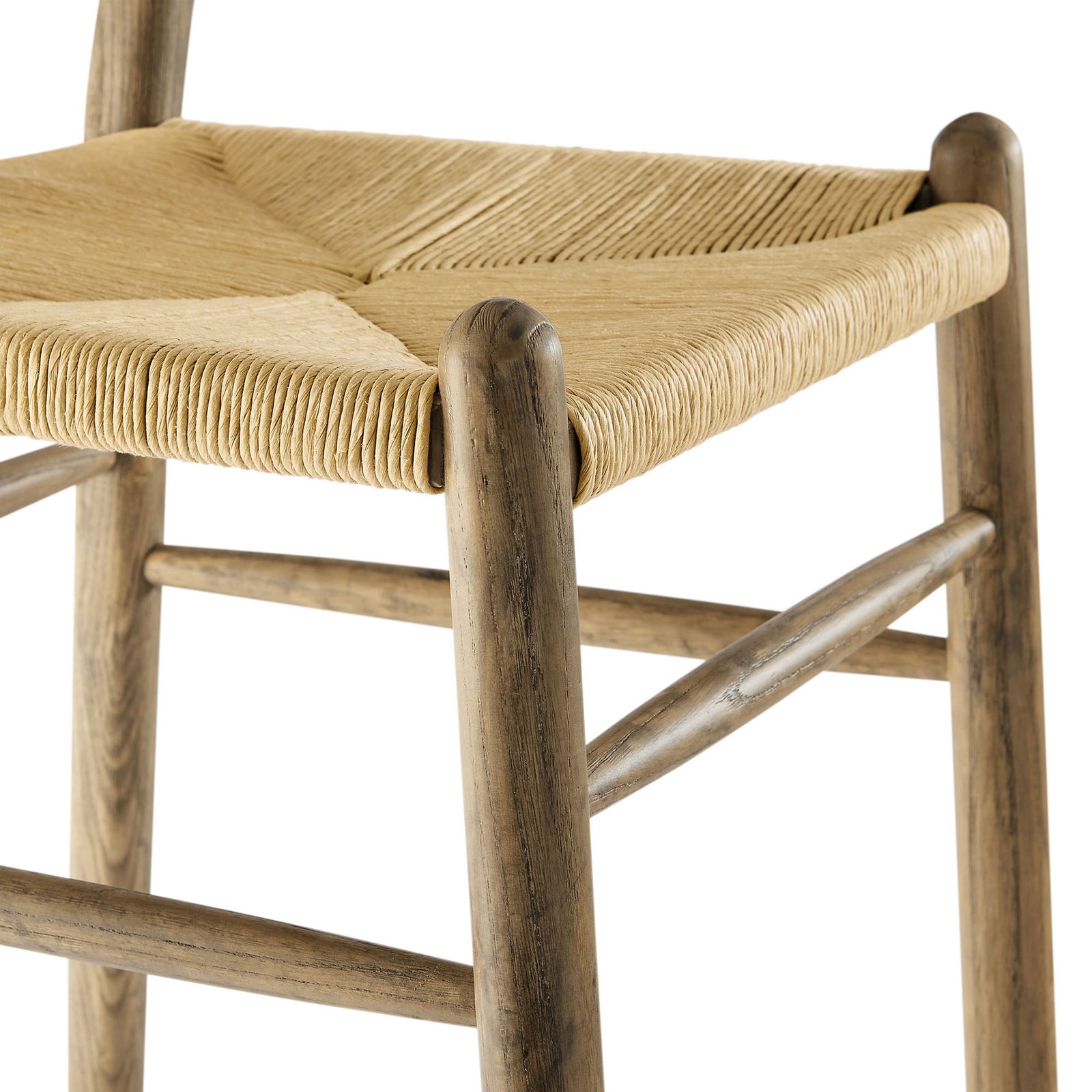 Handwoven paper rope seat with crisp pattern and smooth post corners || EEI-7210-GRY || detail_studio