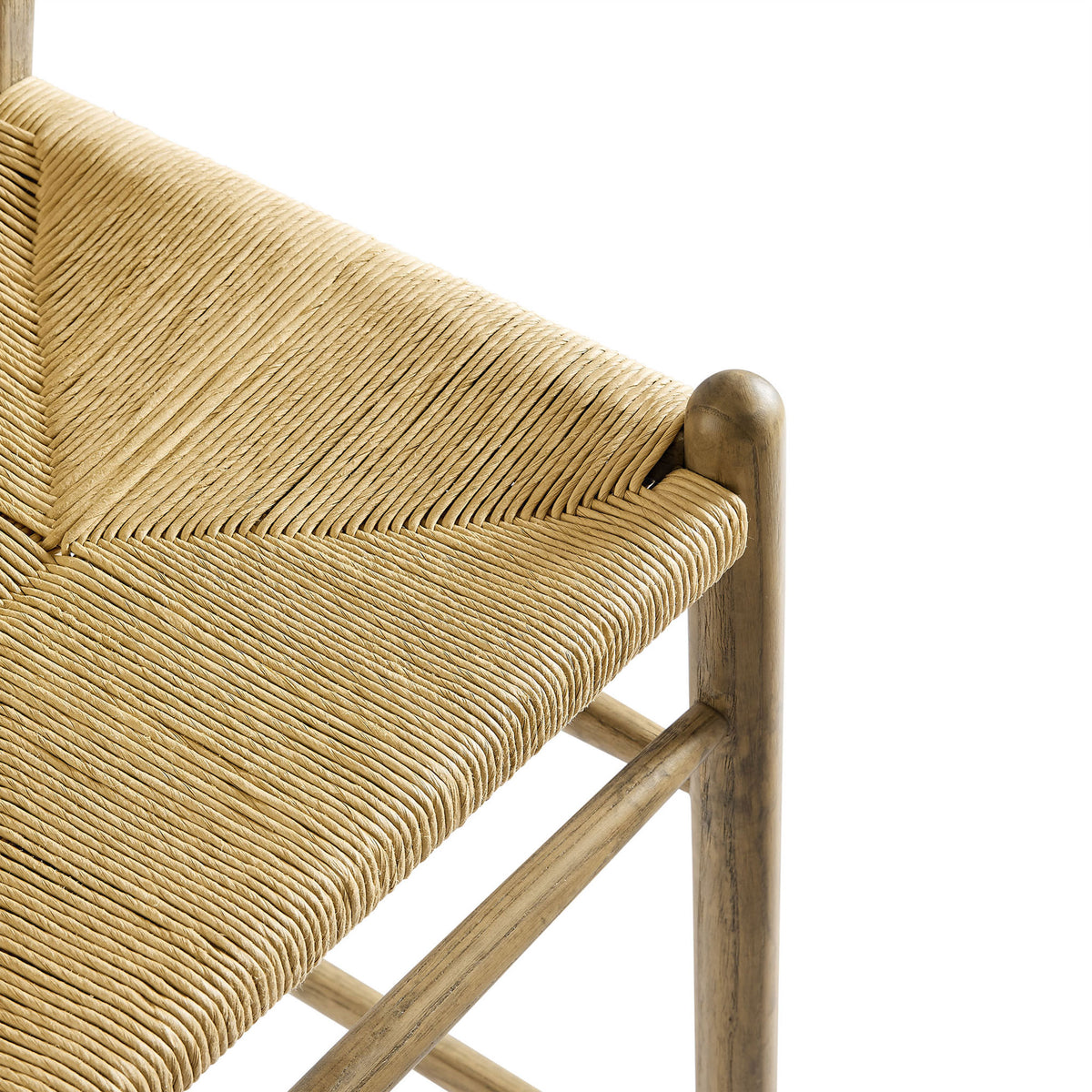 Paper rope seat shows tight weave and artisan detail for lasting support || EEI-7210-GRY || detail_studio