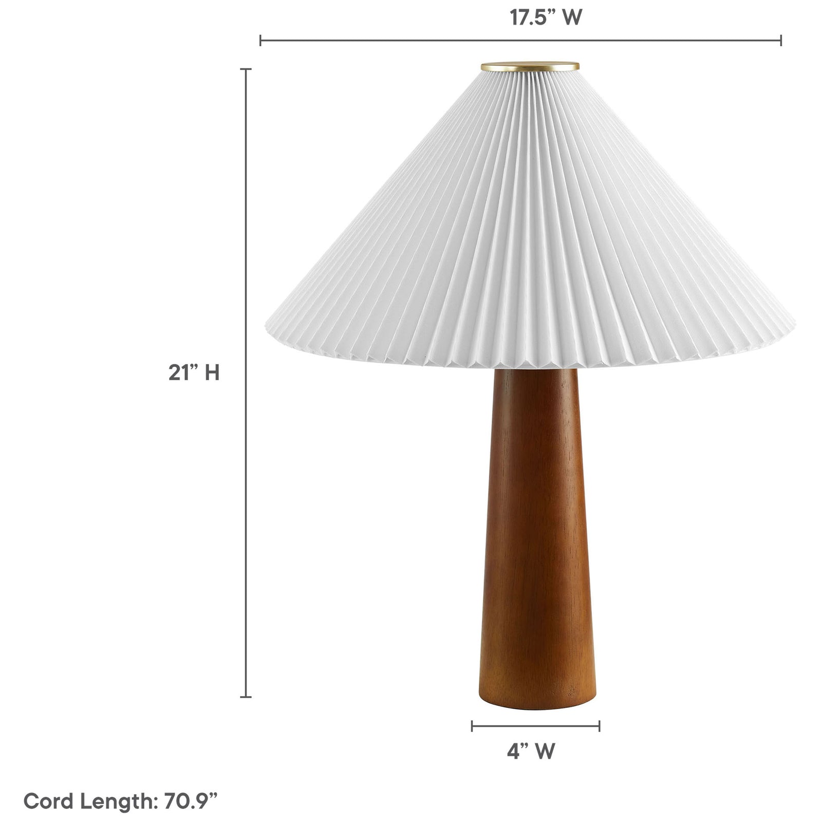 Dimension diagram of table lamp showing height width and cord length measurements || EEI-7212-WAL || dimension_studio