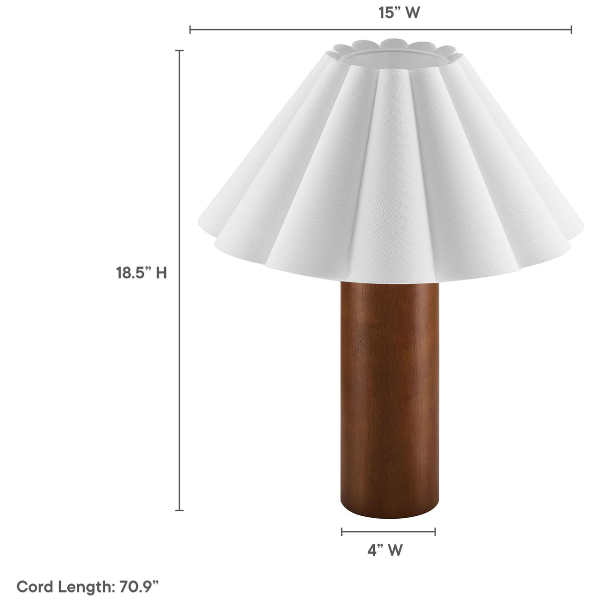 Dimensions and cord length diagram for Flora table lamp with pleated petal shade || EEI-7214-WAL || dimension_studio