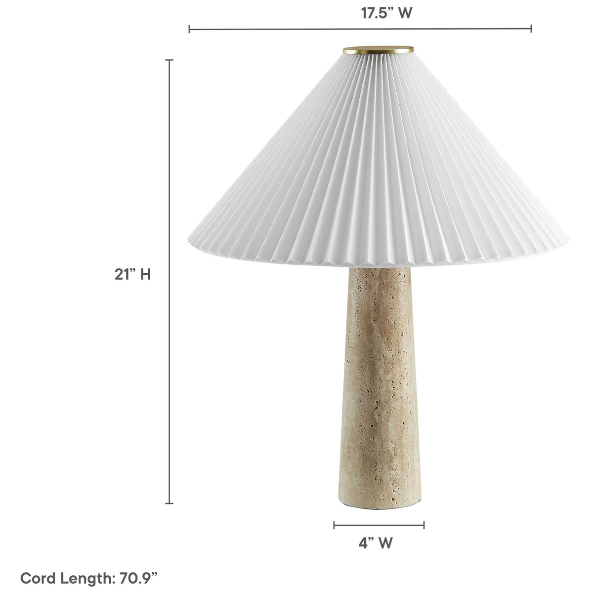 Dimension diagram shows the lamp height, shade width, base size, and cord length for easy planning || EEI-7215-TRV || dimension_studio