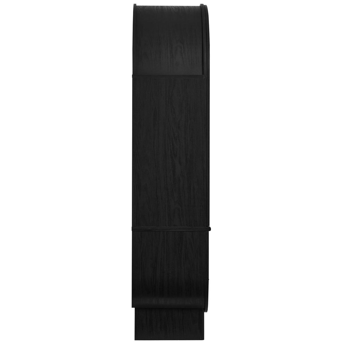 Slim black arched cabinet profile with rounded top and wide block legs || EEI-7216-BLK-LOA || side_studio