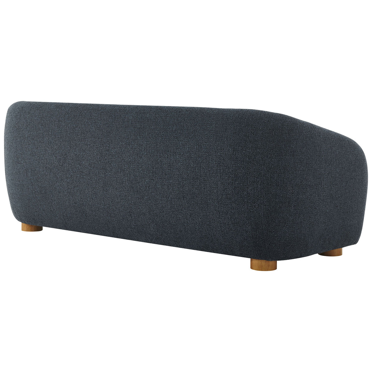 Back view of the navy chenille sofa highlighting its clean, rounded silhouette and tailored finish. || EEI-7217-NAV || back_studio