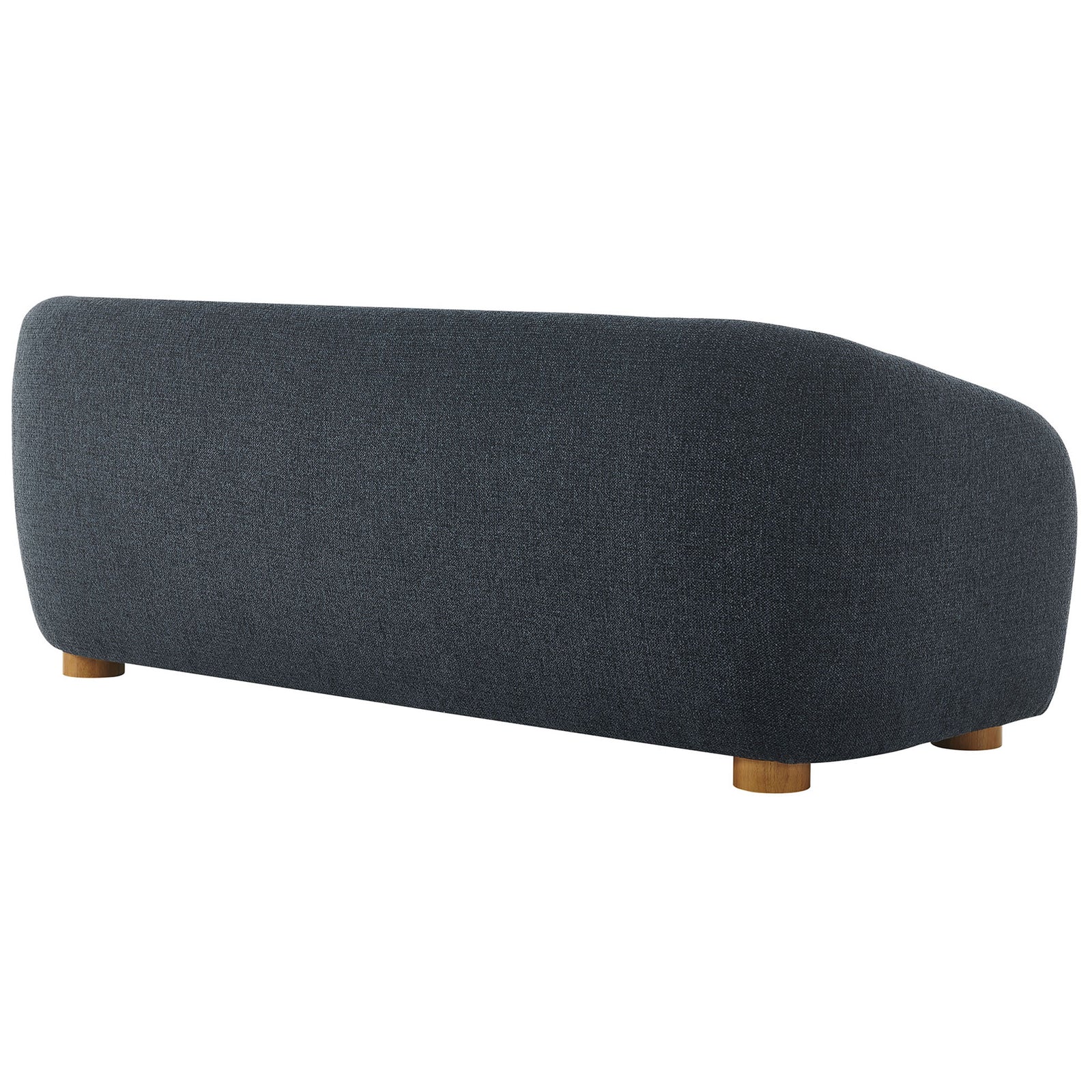 Back view of the navy chenille sofa highlighting its clean, rounded silhouette and tailored finish. || EEI-7217-NAV || back_studio