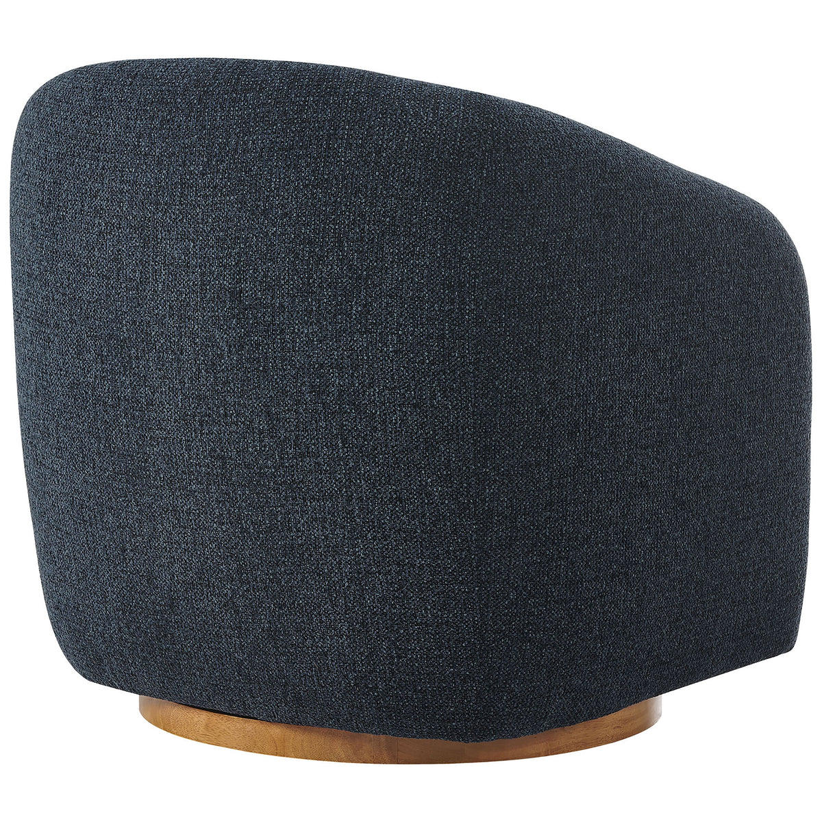 Seamless curved back in textured navy chenille on a stable wood swivel base || EEI-7218-NAV || back_angle_studio