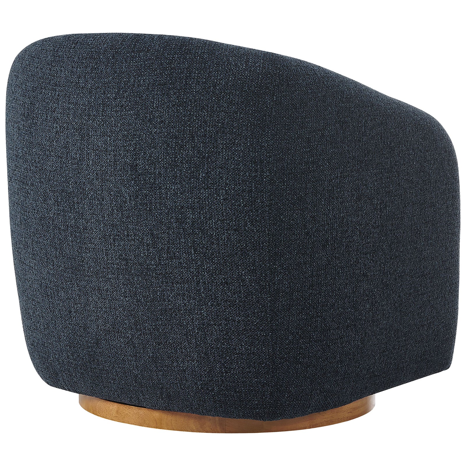 Seamless curved back in textured navy chenille on a stable wood swivel base || EEI-7218-NAV || back_angle_studio
