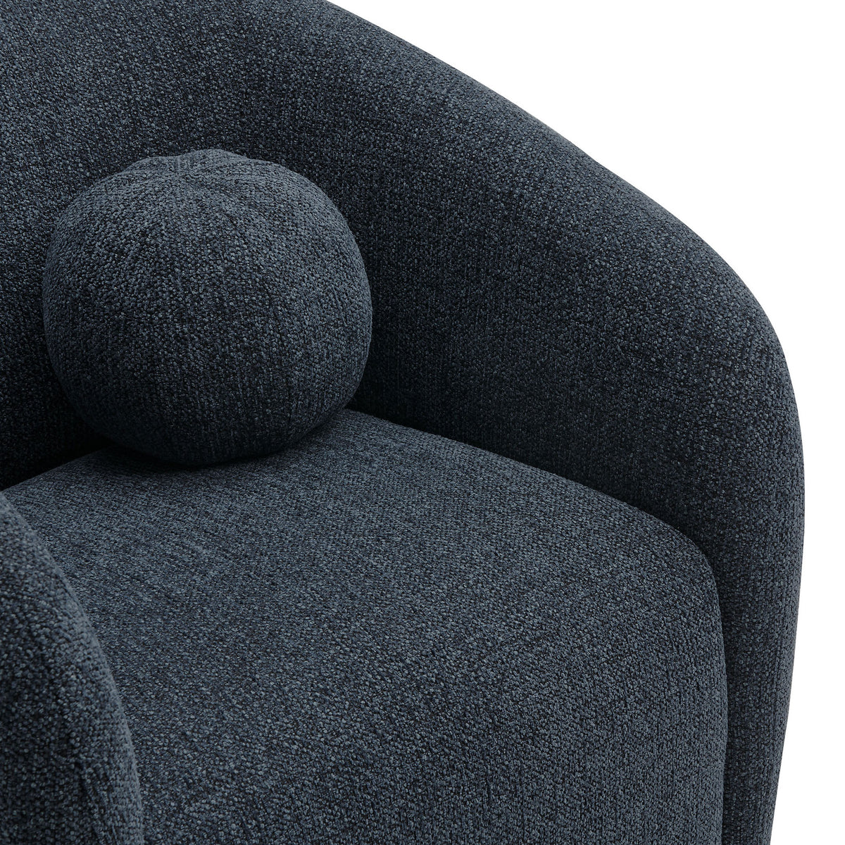 Textured chenille upholstery and the included round accent pillow deliver plush, cozy support || EEI-7218-NAV || detail_studio
