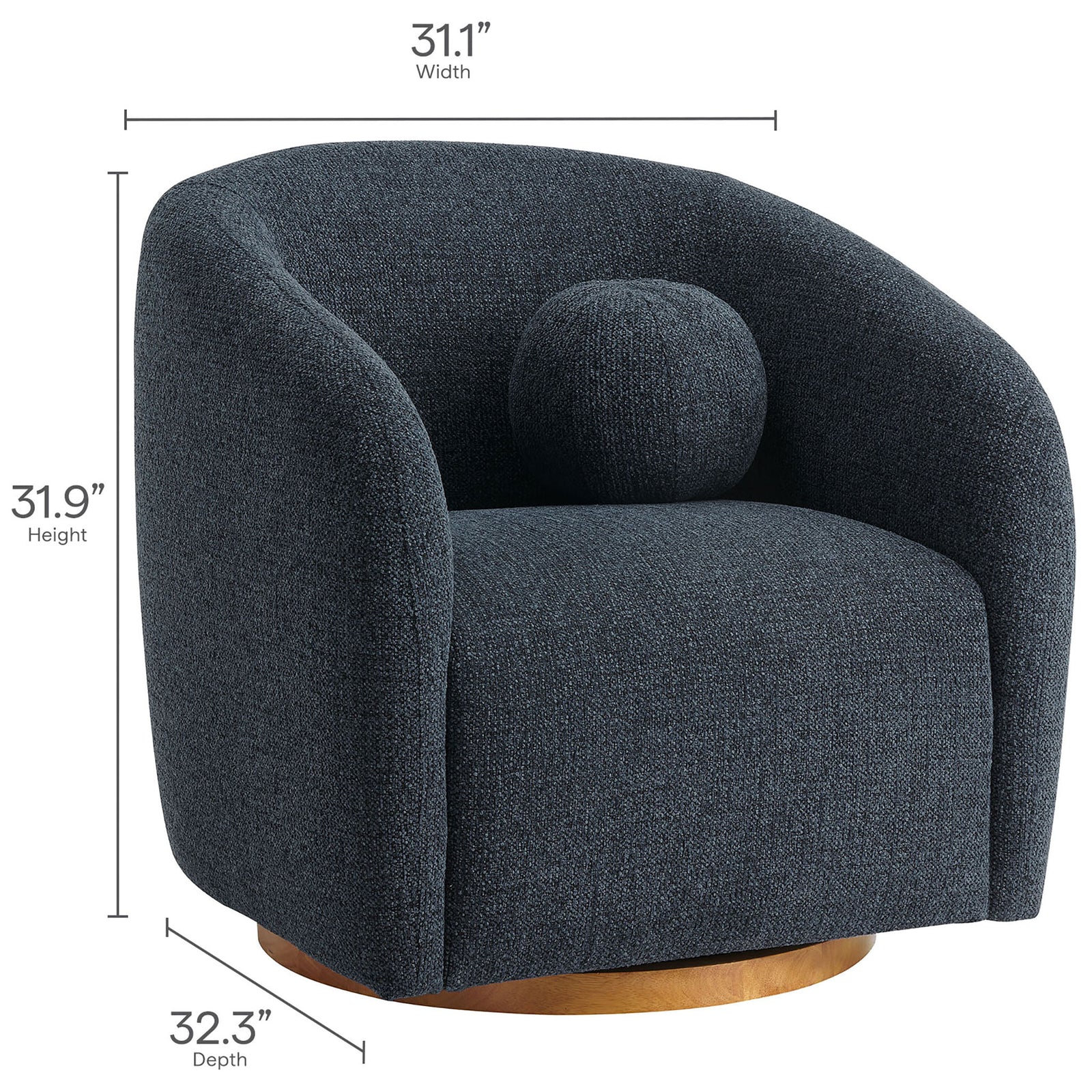 Compact curved armchair offers generous comfort in a space-saving footprint || EEI-7218-NAV || dimension_studio