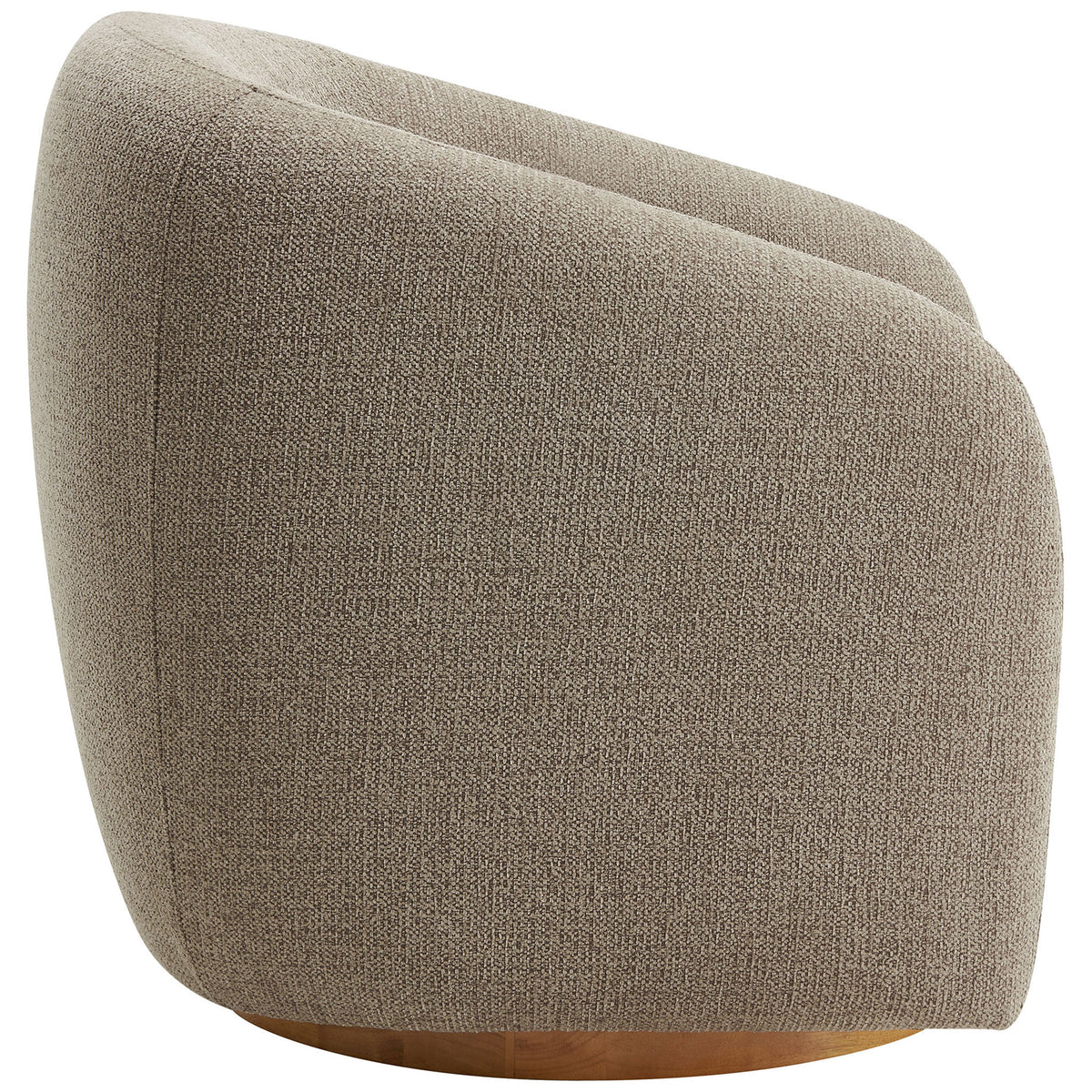Sculpted barrel profile with soft sloping armrests on a smooth wood swivel base || EEI-7218-TAU || side_studio