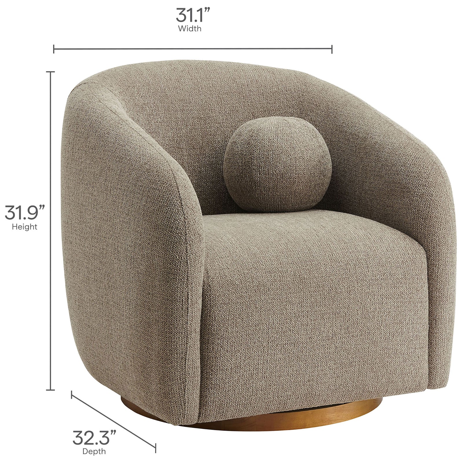Compact swivel armchair with space-friendly dimensions ideal for modern living areas || EEI-7218-TAU || dimension_studio