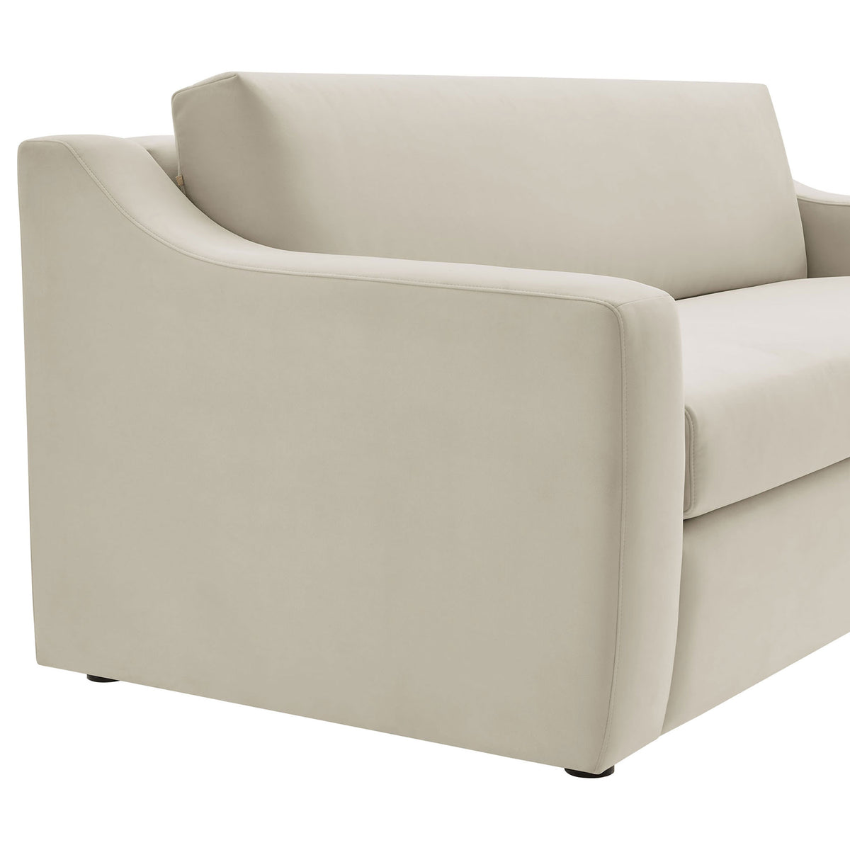 Alabaster velvet sofa arm showcases soft curves and smooth, uninterrupted upholstery || EEI-7219-ALA || detail_studio