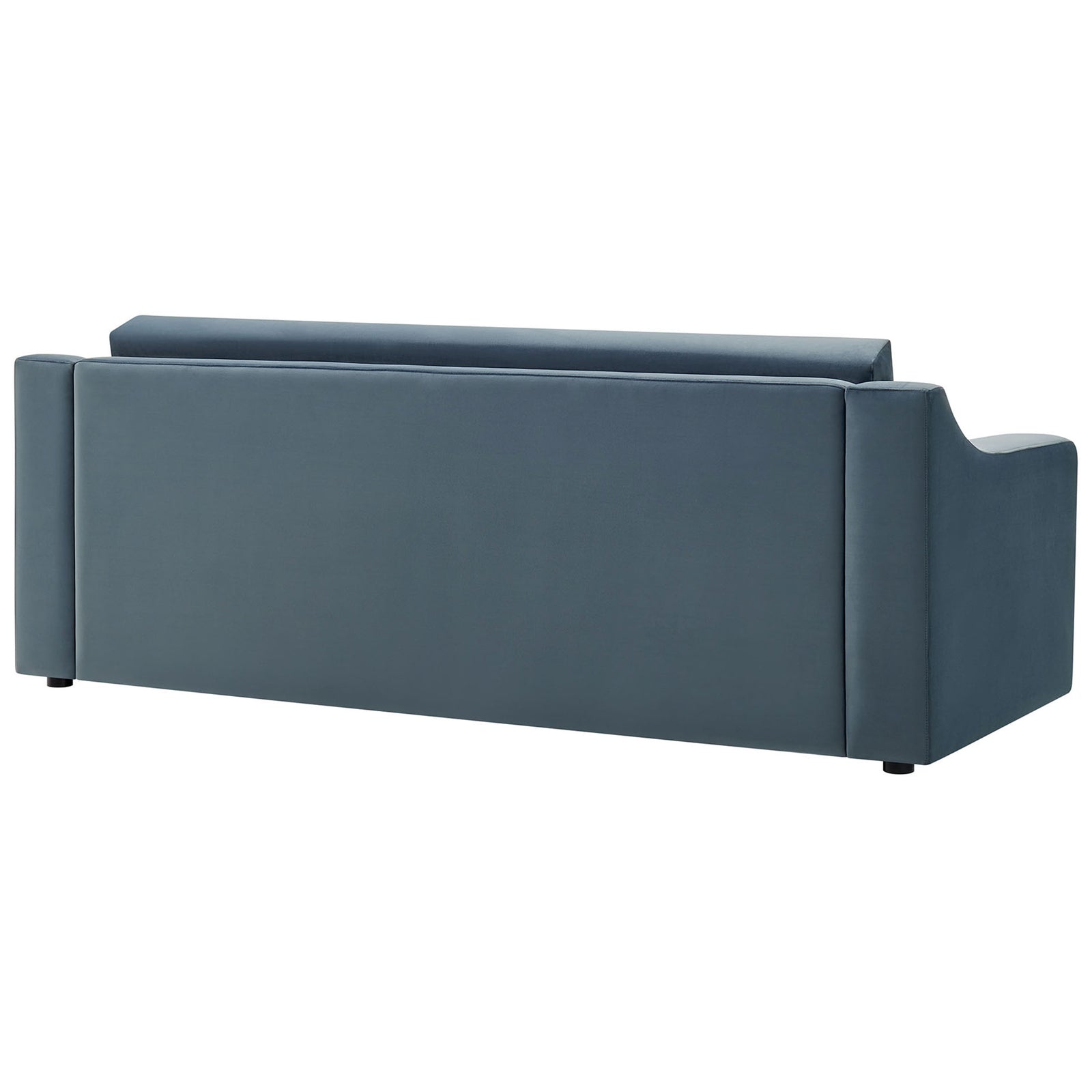 Cadet blue velvet sofa with clean, fully upholstered back for a neat, finished look || EEI-7219-CAB || back_studio