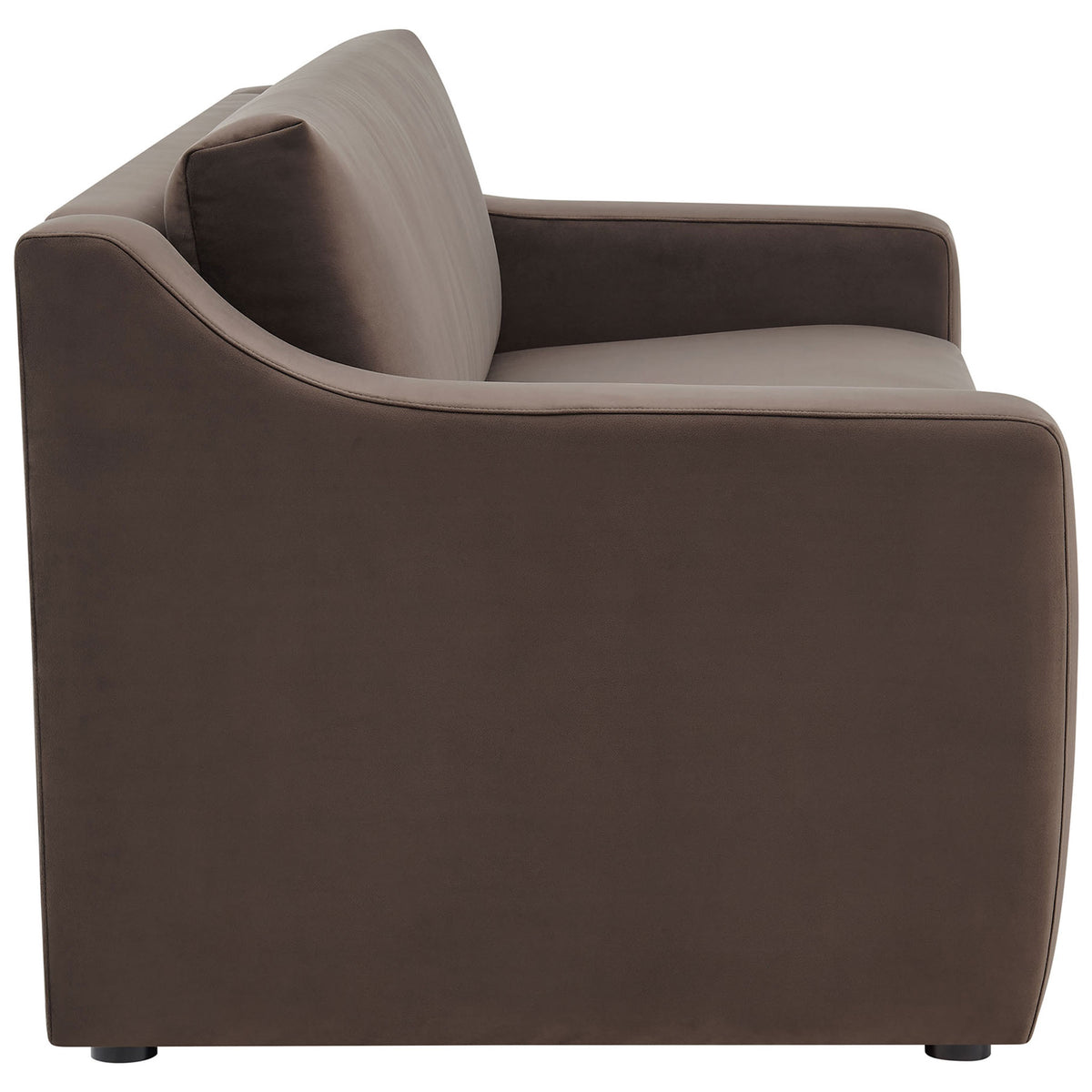 Sofa with a smooth slope arm and tailored chocolate brown velvet upholstery || EEI-7219-CHB || side_studio