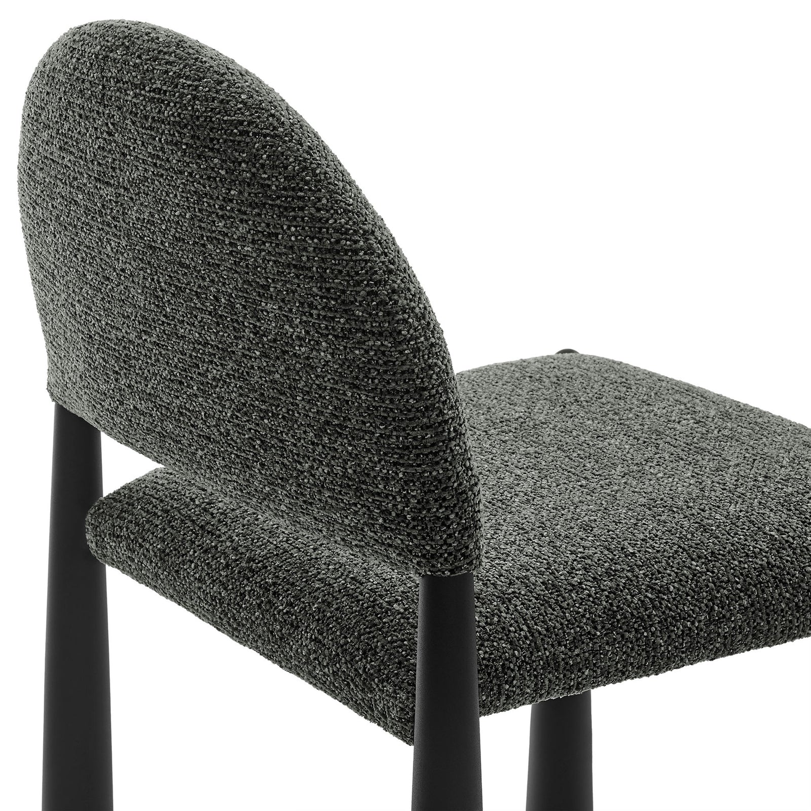Textured boucle upholstery and tailored edge detailing on the black anthracite Hayley dining chair. || EEI-7220-BLK-ANT || detail_studio