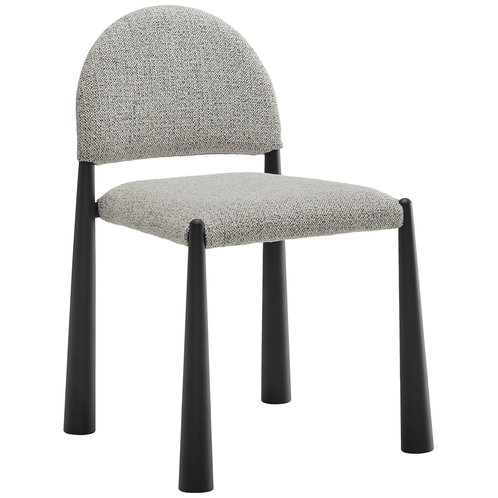 Hayley upholstered side chair pairing textured light fabric with sculptural tubular black legs for modern dining || EEI-7220-BLK-CAM || front_angle_studio