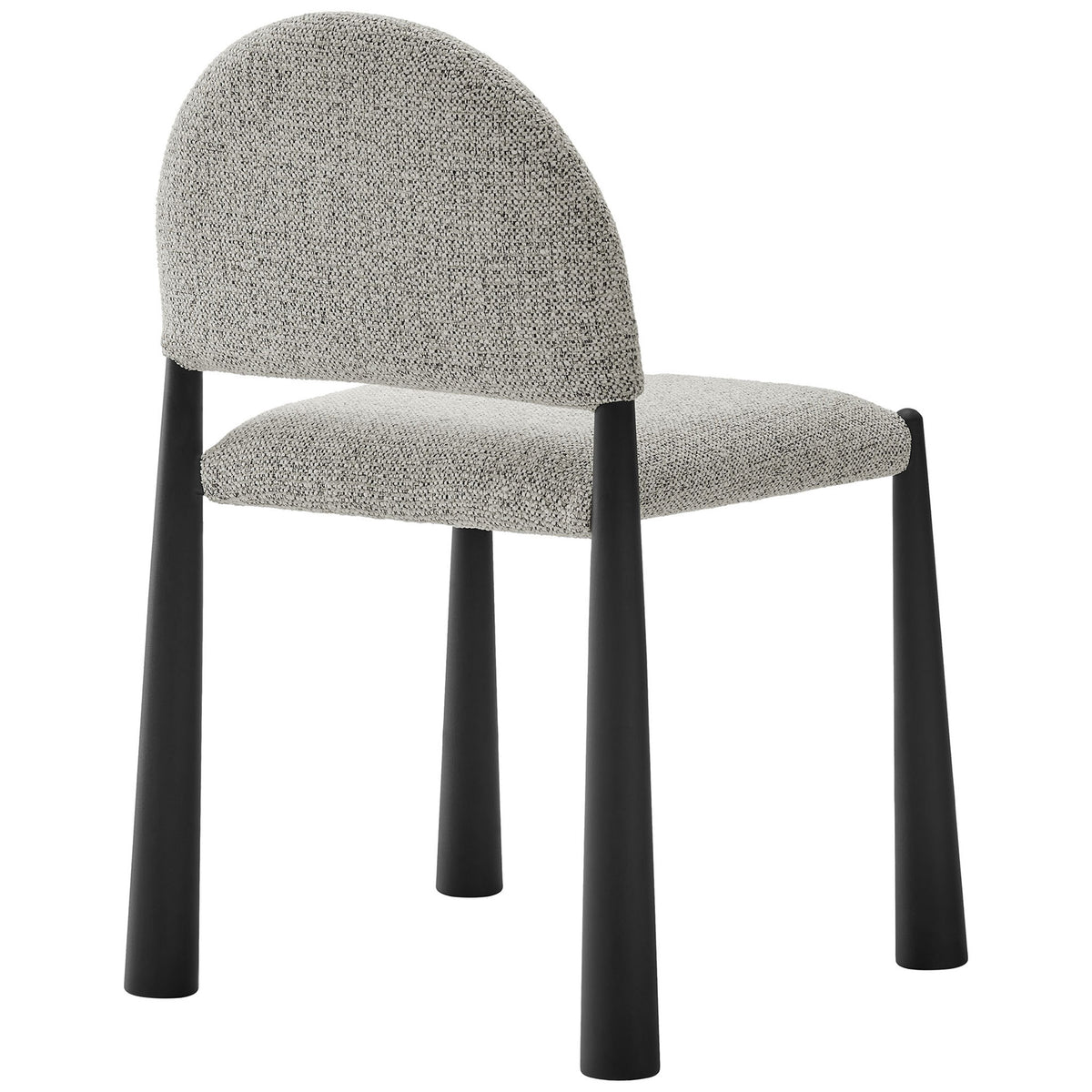 Hayley dining chair featuring smooth rounded back panel and sturdy black legs extending beyond the seat || EEI-7220-BLK-CAM || back_angle_studio