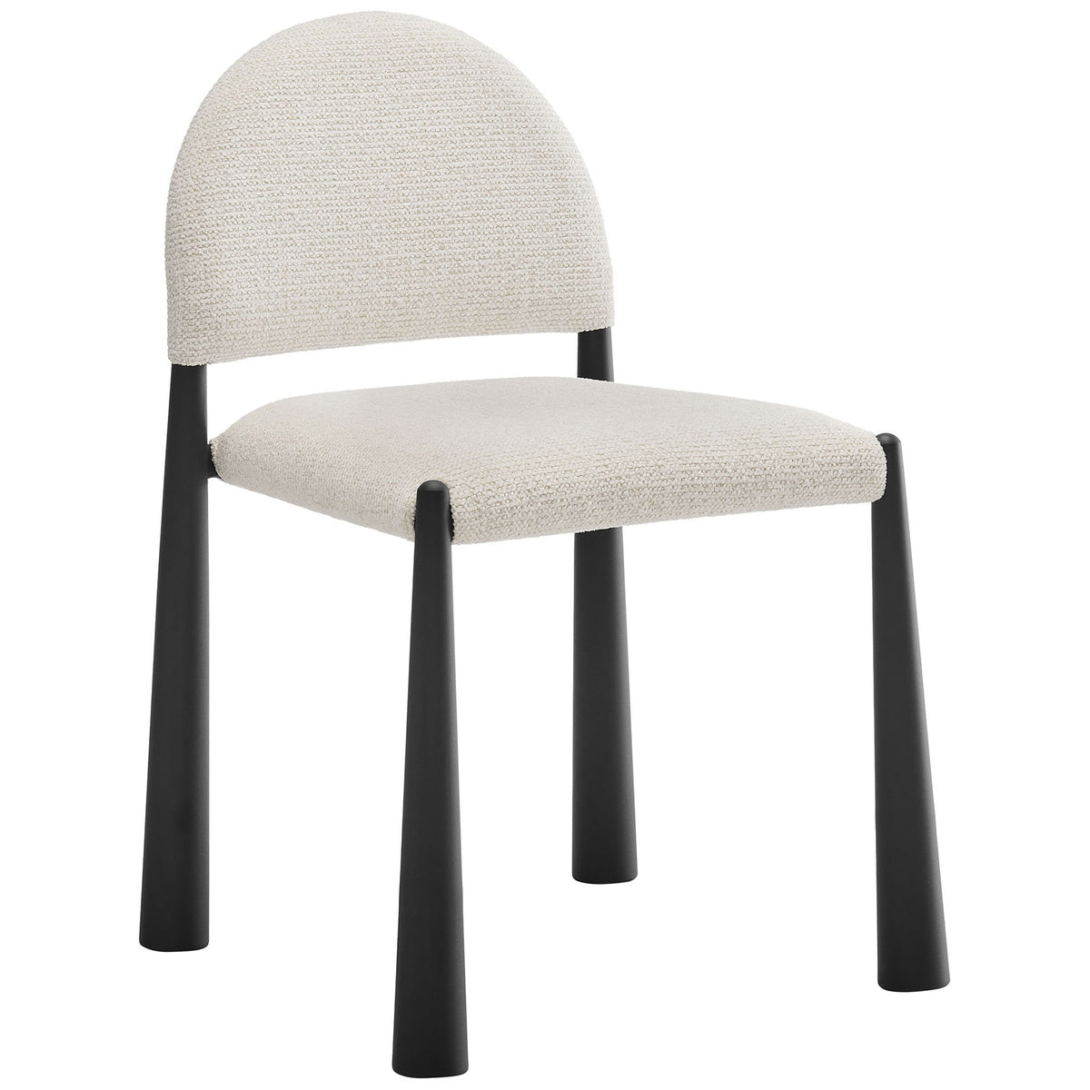 Modern dining chair in creamy textured fabric with generous seat cushioning and sculptural black tapered legs || EEI-7220-BLK-CRE || front_angle_studio