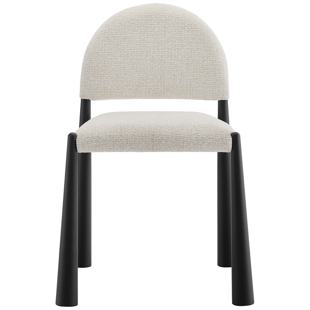 Cream boucle dining side chair with arched backrest and bold black tapered metal legs for modern spaces || EEI-7220-BLK-CRE || front_studio