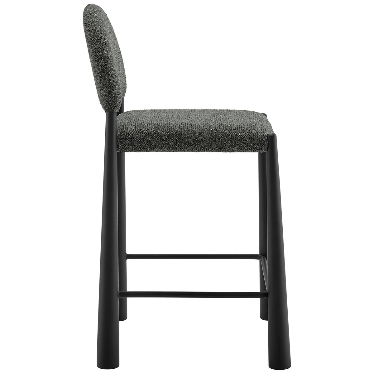 Slim profile highlights the counter-height seat, supportive back, and sturdy footrest. || EEI-7221-BLK-ANT || side_studio