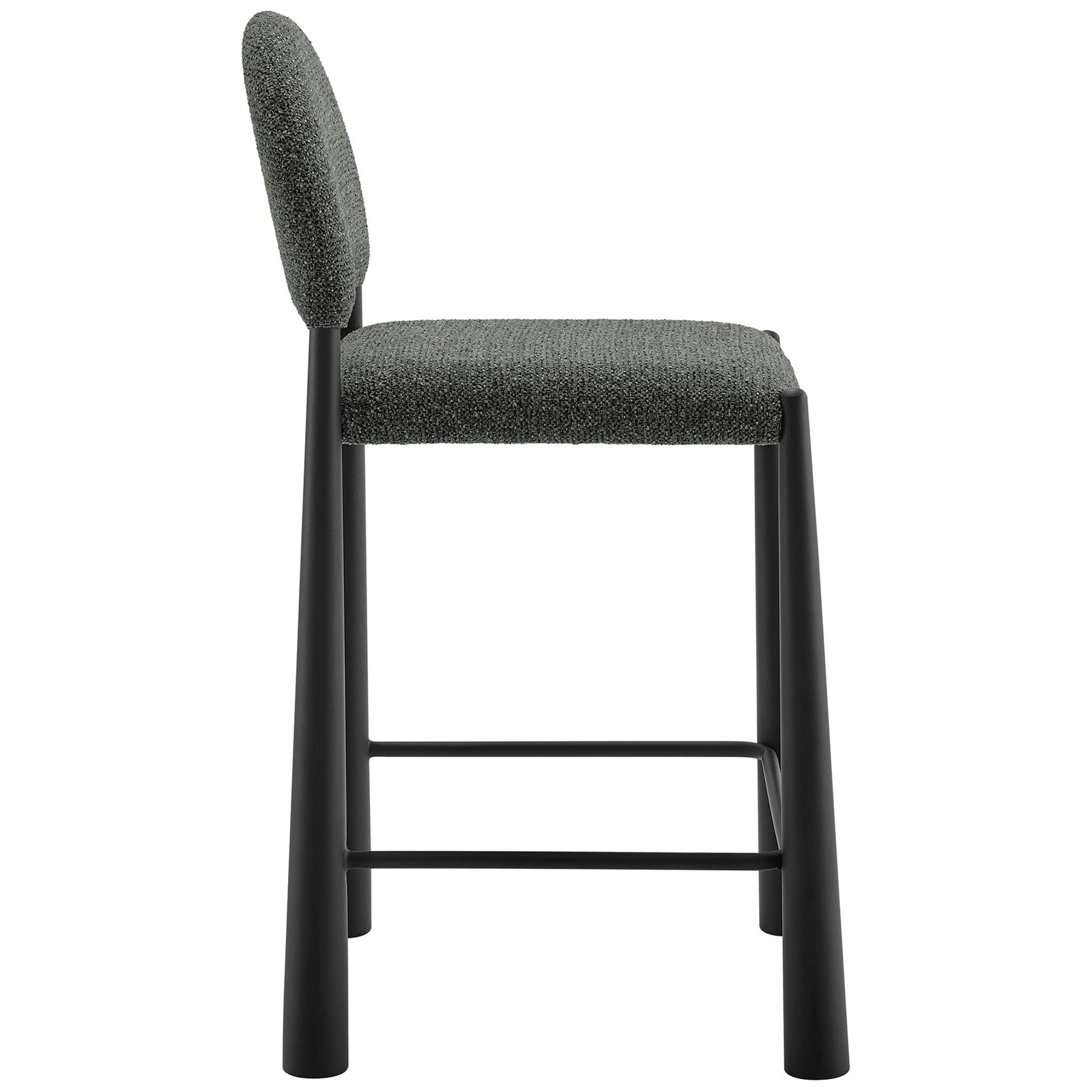 Slim profile highlights the counter-height seat, supportive back, and sturdy footrest. || EEI-7221-BLK-ANT || side_studio