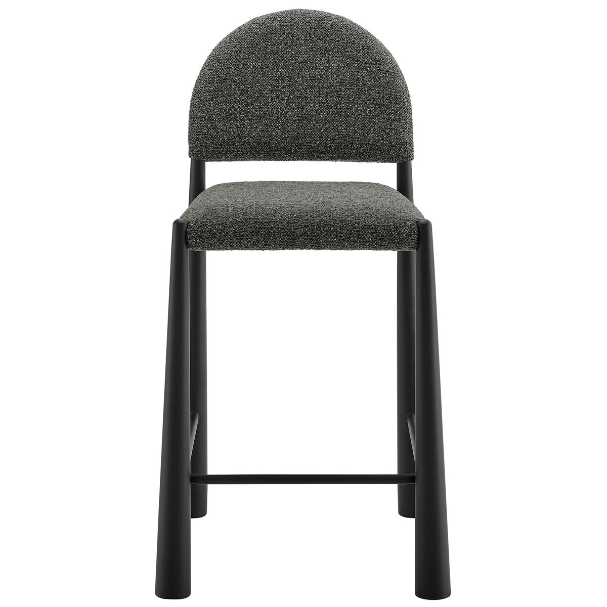 Curved backrest and padded boucle seat pair with tapered metal legs and a built-in footrest. || EEI-7221-BLK-ANT || front_studio