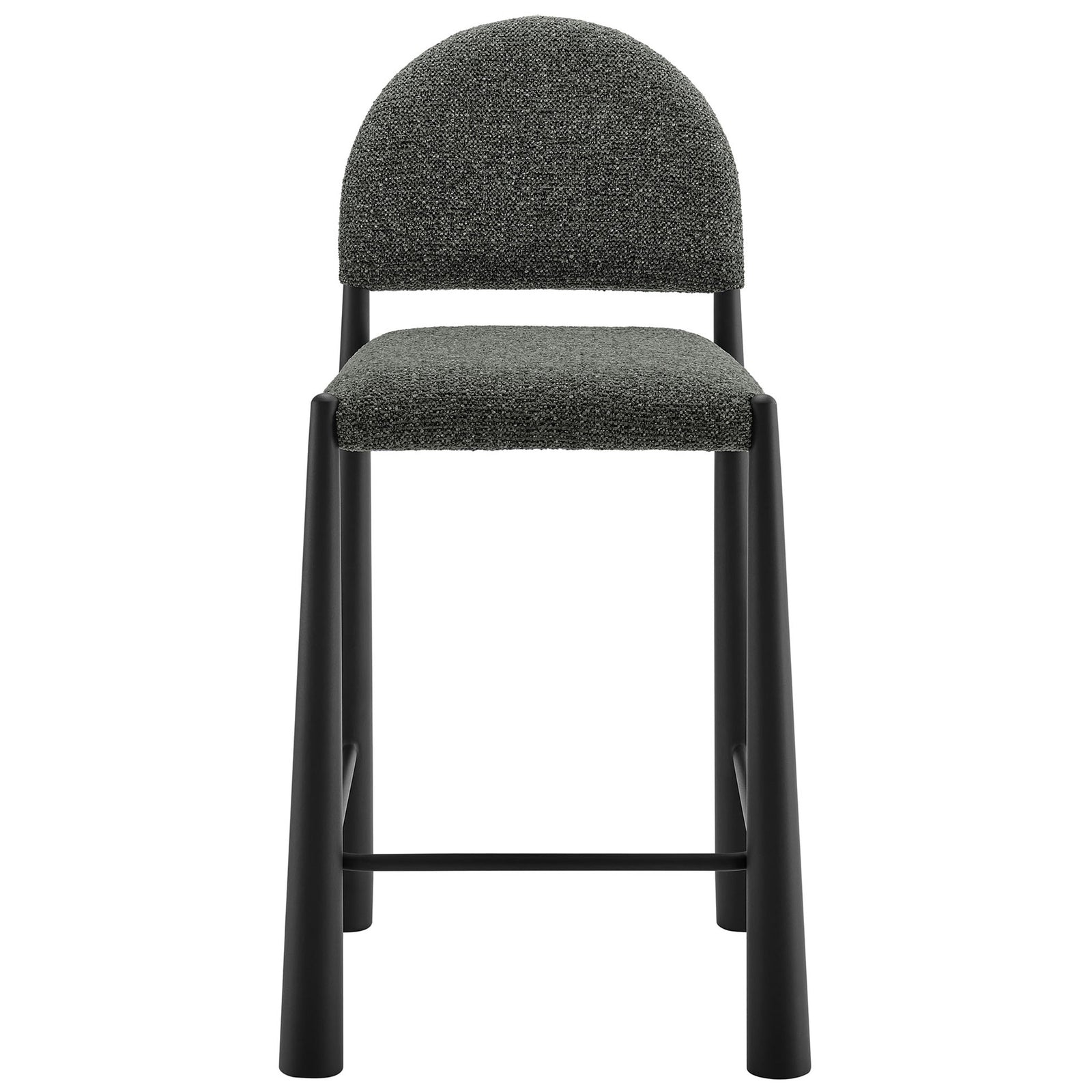 Curved backrest and padded boucle seat pair with tapered metal legs and a built-in footrest. || EEI-7221-BLK-ANT || front_studio