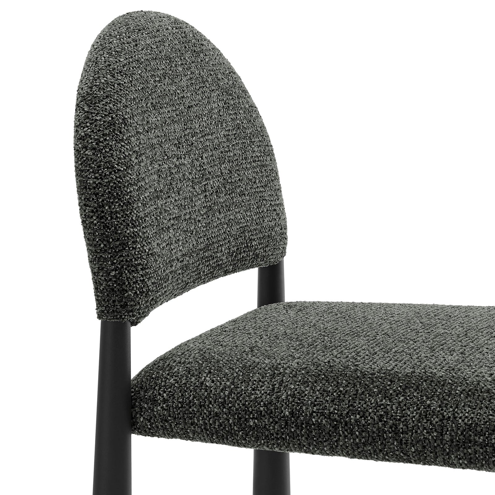 Textured boucle upholstery wraps the softly curved, generously padded backrest. || EEI-7221-BLK-ANT || detail_studio