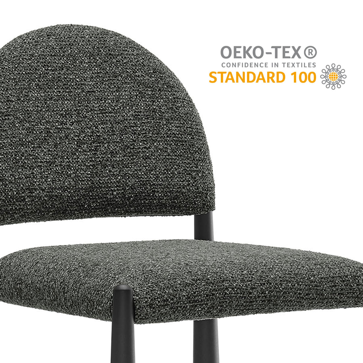 OEKO-TEX Standard 100 certified upholstery delivers soft texture with peace of mind. || EEI-7221-BLK-ANT || callout_studio