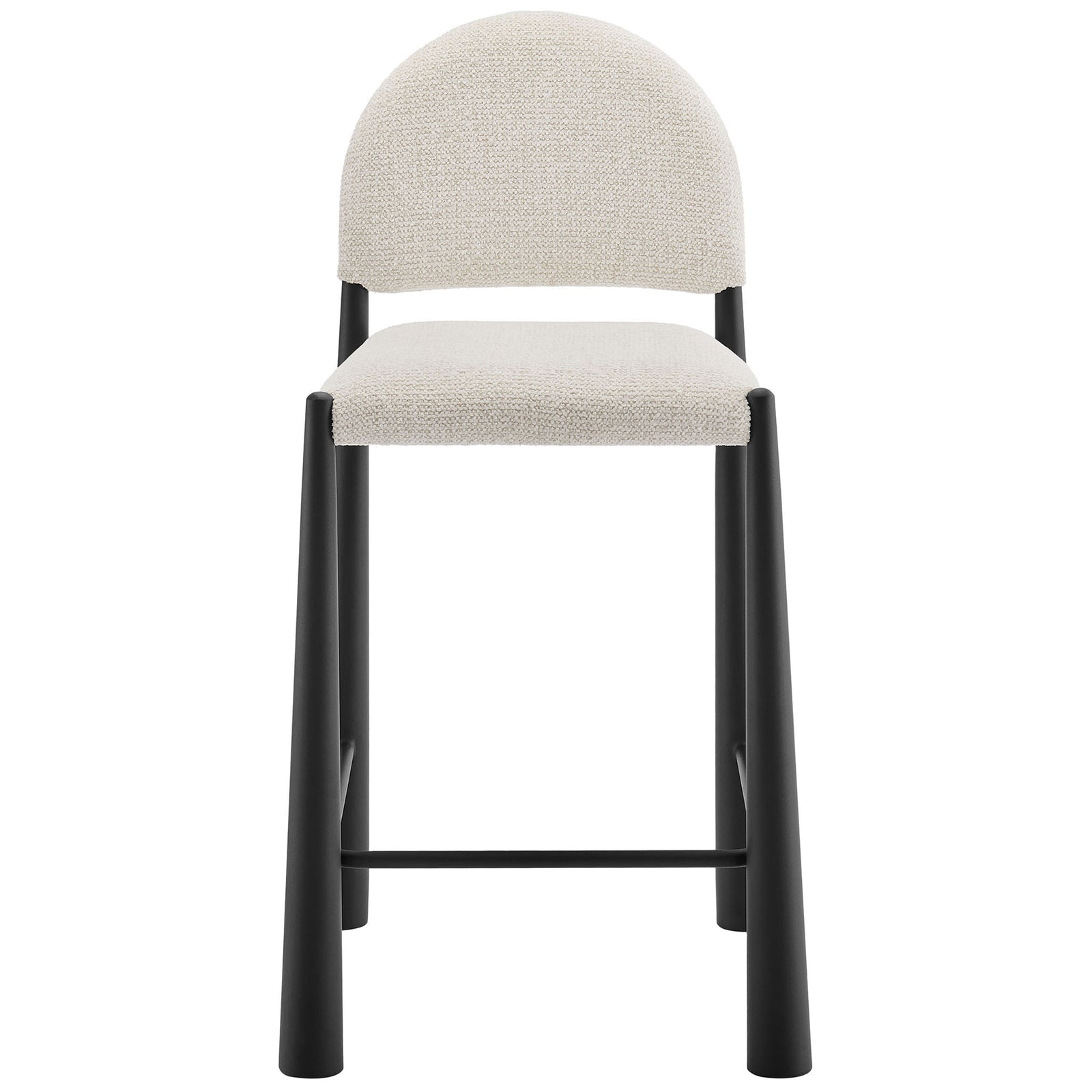 Cream boucle counter stool with arched backrest, square padded seat, and matte black tapered legs || EEI-7221-BLK-CRE || front_studio