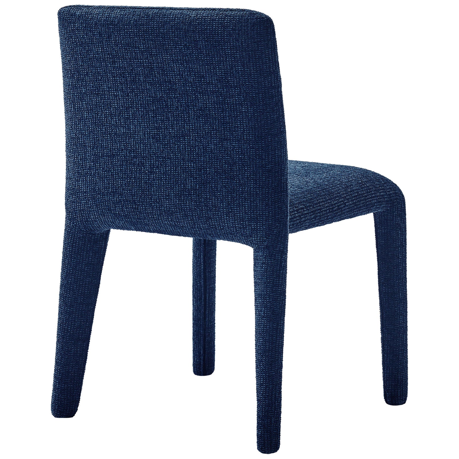 Navy chenille dining chair with smoothly wrapped backrest and legs for a sleek, tailored finish. || EEI-7222-NAV || back_angle_studio