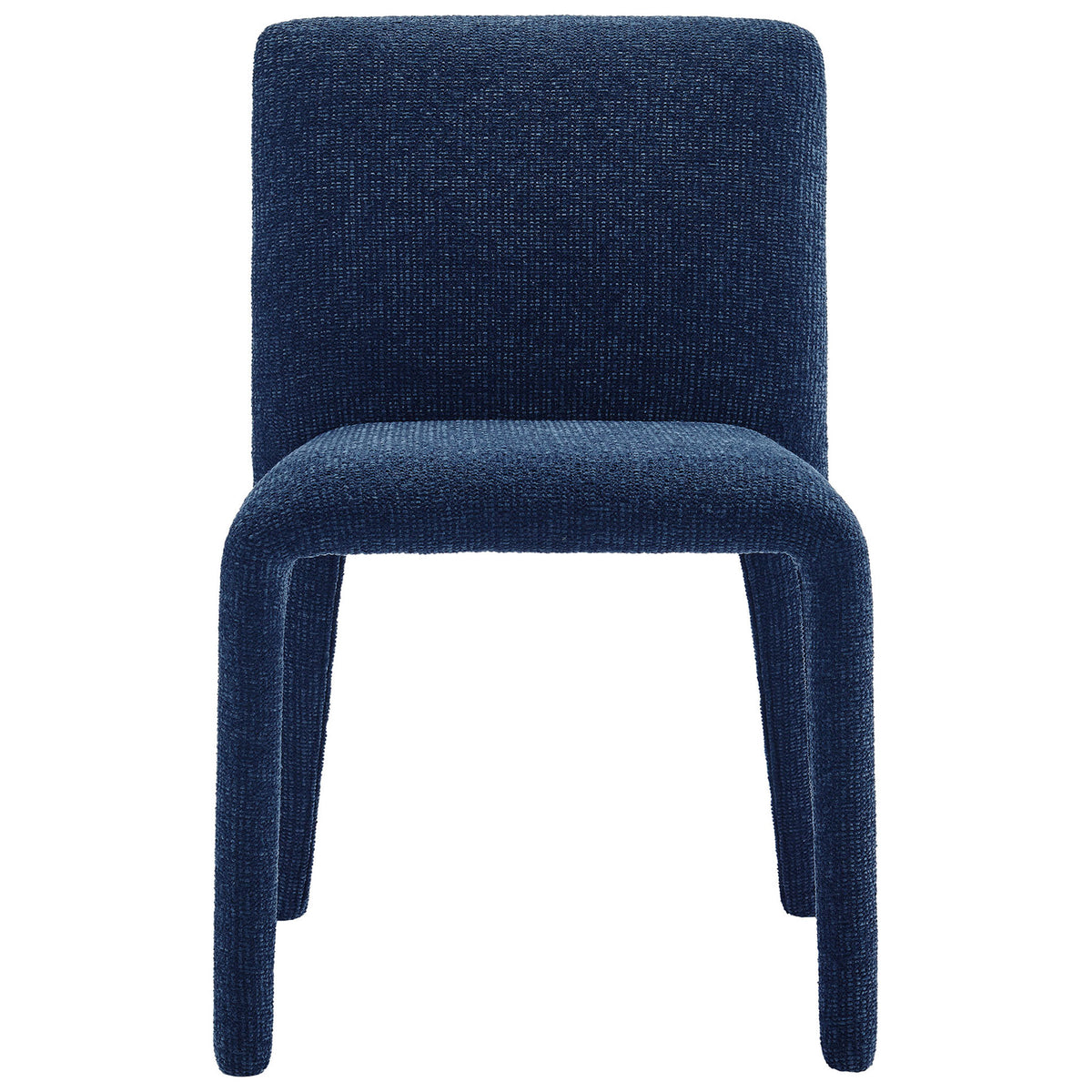 Rhodes navy chenille dining chair with fully upholstered square back and softly padded seat. || EEI-7222-NAV || front_studio