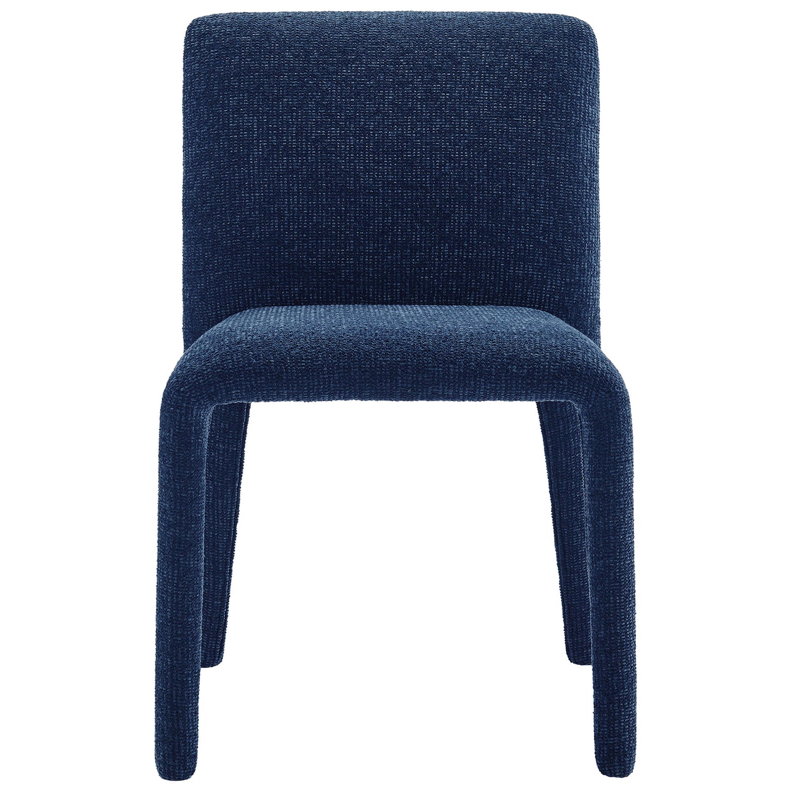 Rhodes navy chenille dining chair with fully upholstered square back and softly padded seat. || EEI-7222-NAV || front_studio