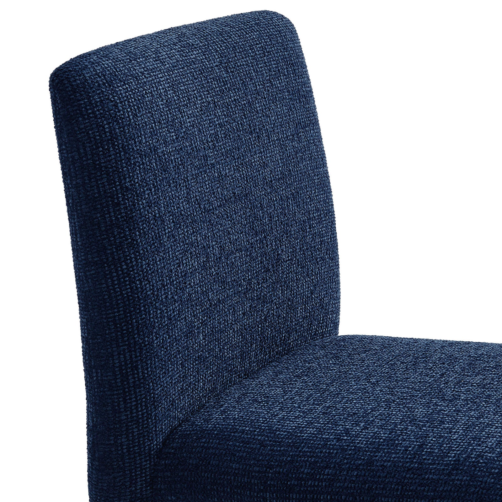 Textured navy chenille upholstery on the Rhodes chair adds depth and softness to dining spaces. || EEI-7222-NAV || detail_studio