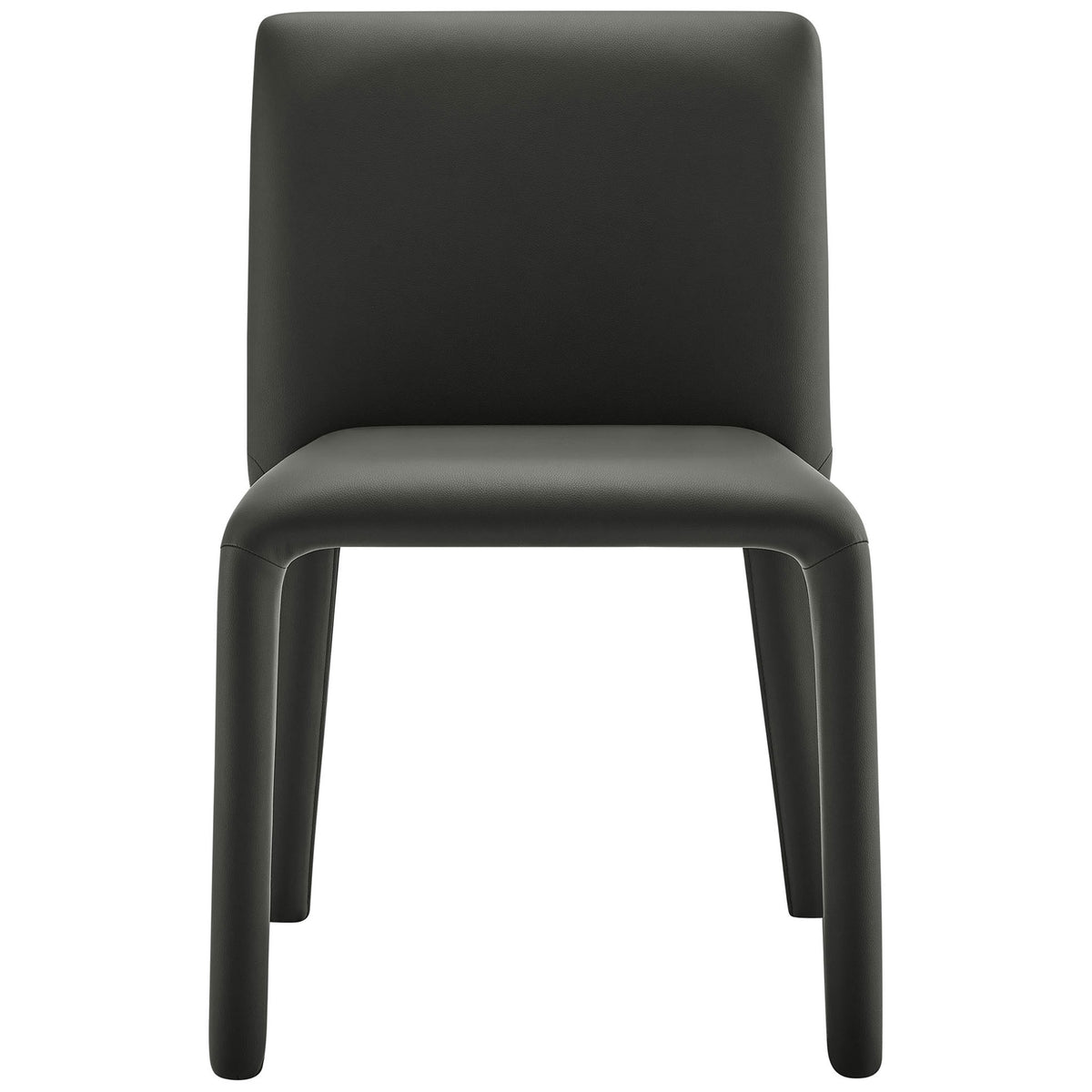 Black vegan leather dining chair with fully upholstered legs and a minimal square backrest || EEI-7223-BLK || front_studio