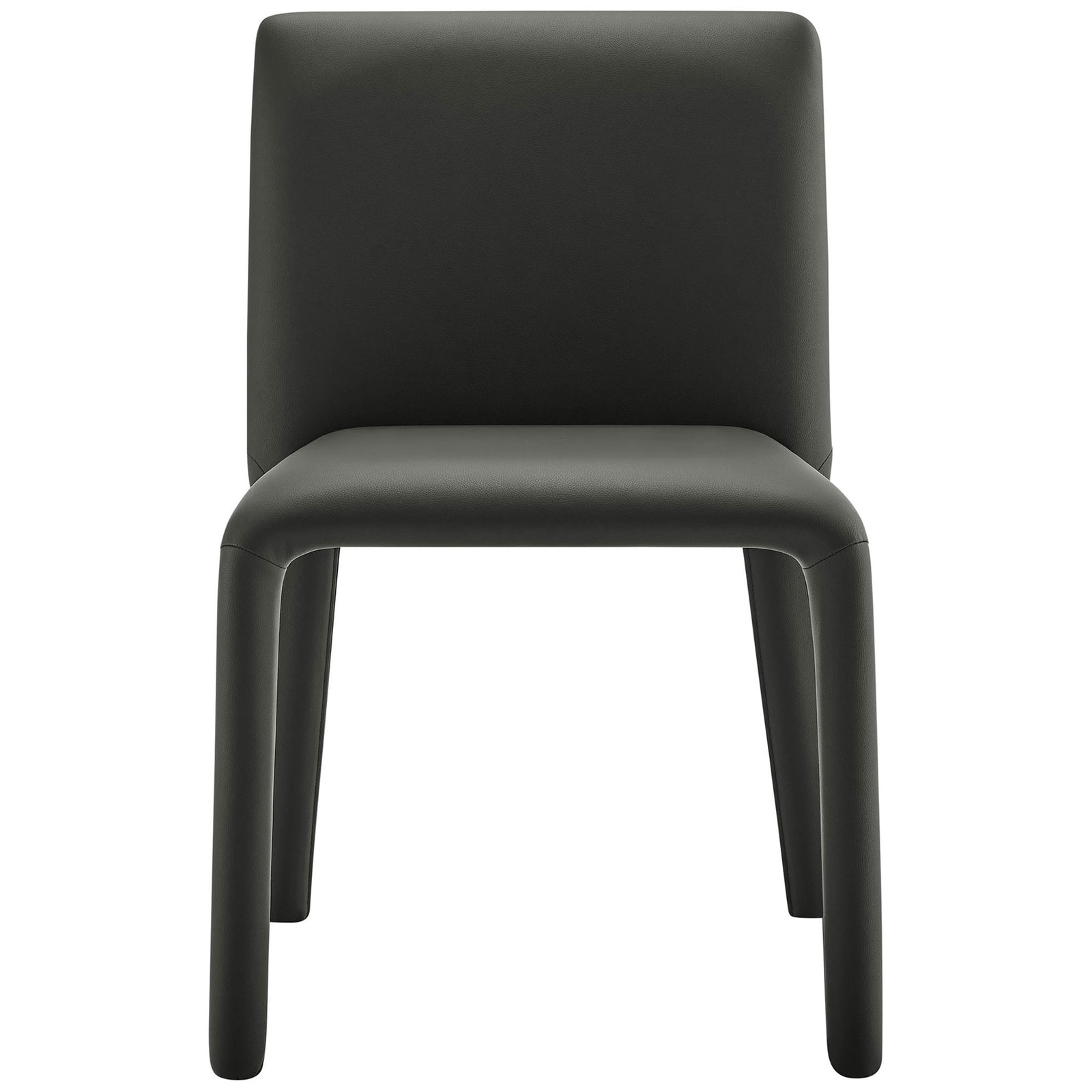Black vegan leather dining chair with fully upholstered legs and a minimal square backrest || EEI-7223-BLK || front_studio