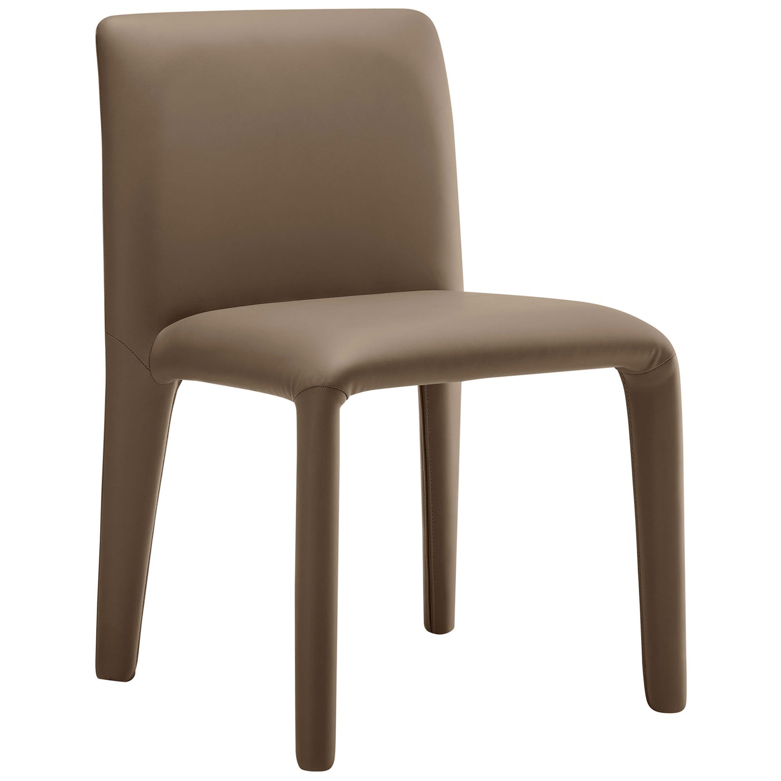 Smooth mushroom brown dining chair showcasing softly rounded corners and tailored vegan leather upholstery || EEI-7223-MUS || front_angle_studio
