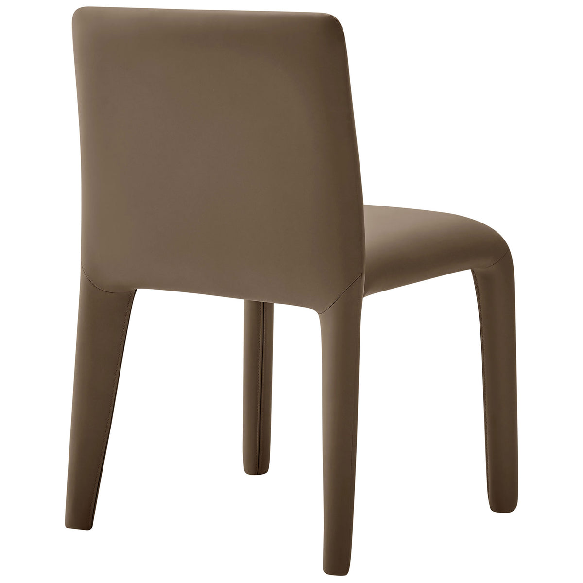 Rhodes dining chair in mushroom brown vegan leather with a smooth, gently curved backrest and wrapped legs || EEI-7223-MUS || back_angle_studio