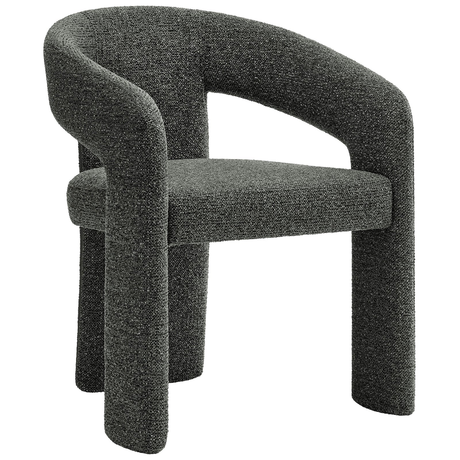 Anthracite Oslo accent chair with open barrel back, tailored textured upholstery, and padded wraparound arms || EEI-7224-ANT || front_angle_studio