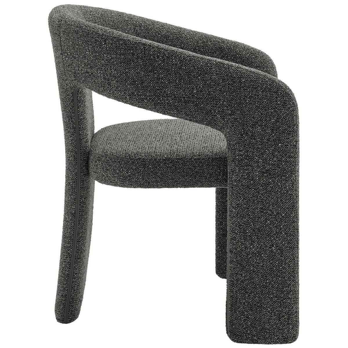 Oslo barrel dining chair highlighting its sculpted three-leg base and supportive curved backrest || EEI-7224-ANT || side_studio