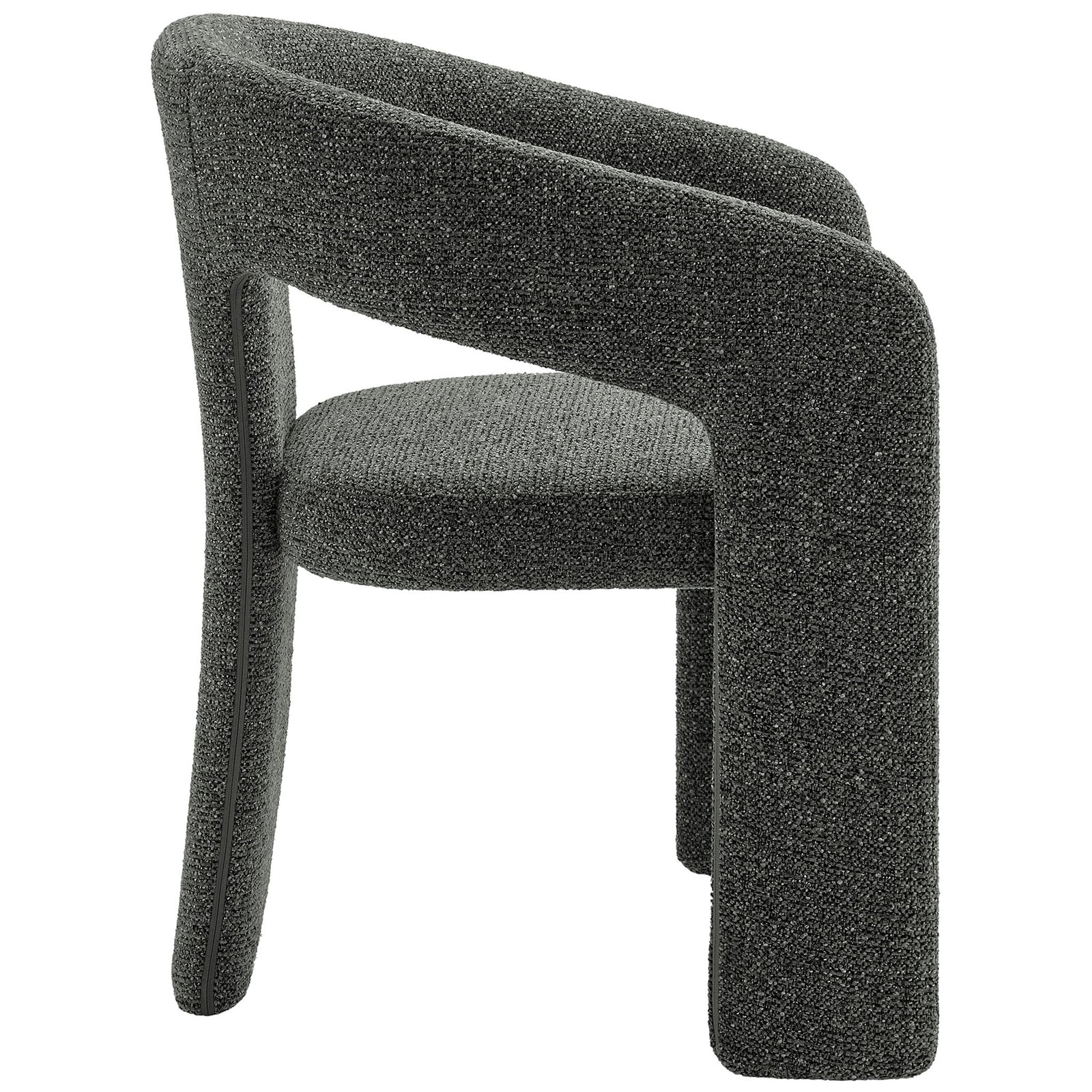 Oslo barrel dining chair highlighting its sculpted three-leg base and supportive curved backrest || EEI-7224-ANT || side_studio