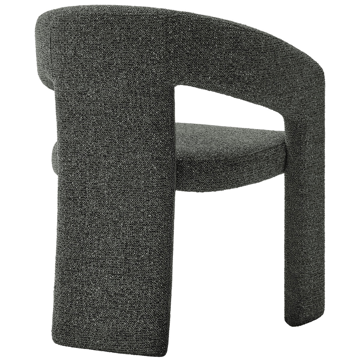Modern three-leg Oslo chair in anthracite textured fabric showcasing the open back and fully upholstered base || EEI-7224-ANT || back_angle_studio