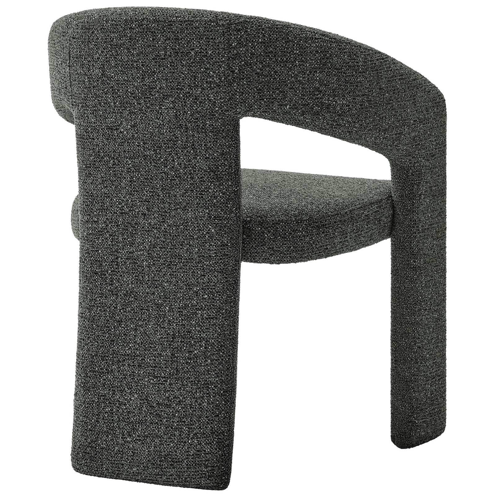 Modern three-leg Oslo chair in anthracite textured fabric showcasing the open back and fully upholstered base || EEI-7224-ANT || back_angle_studio