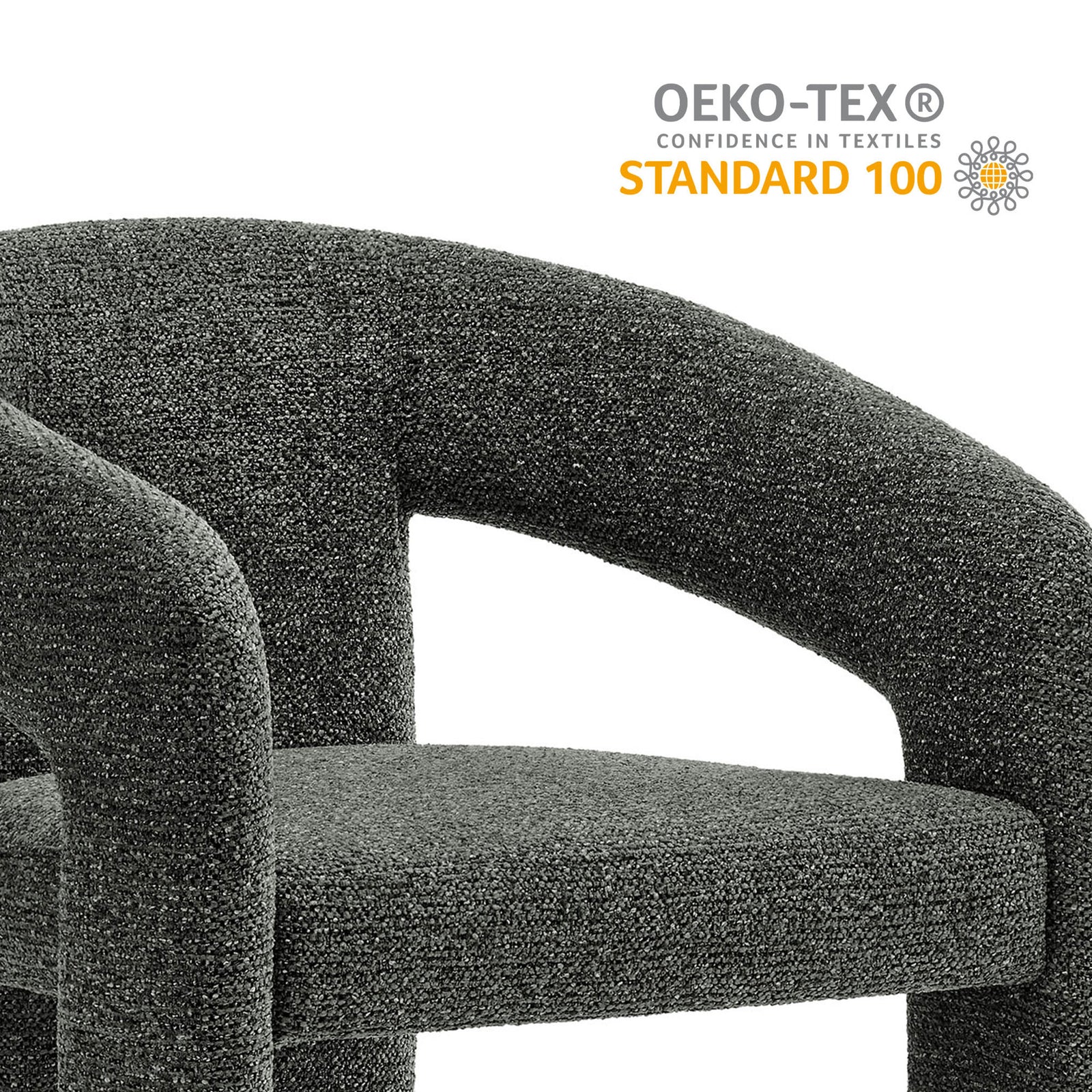 Anthracite upholstered dining chair made with OEKO-TEX Standard 100 certified fabric for added peace of mind || EEI-7224-ANT || callout_studio