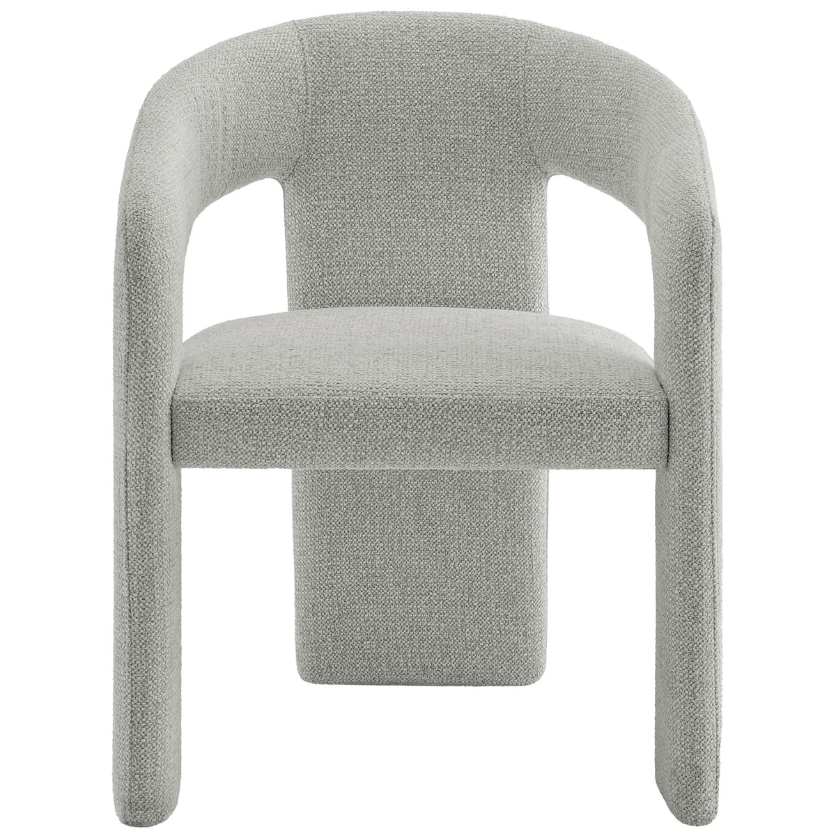 Oslo barrel dining chair featuring a plush padded seat and cozy barrel arms in dove gray fabric || EEI-7224-DOV || front_studio