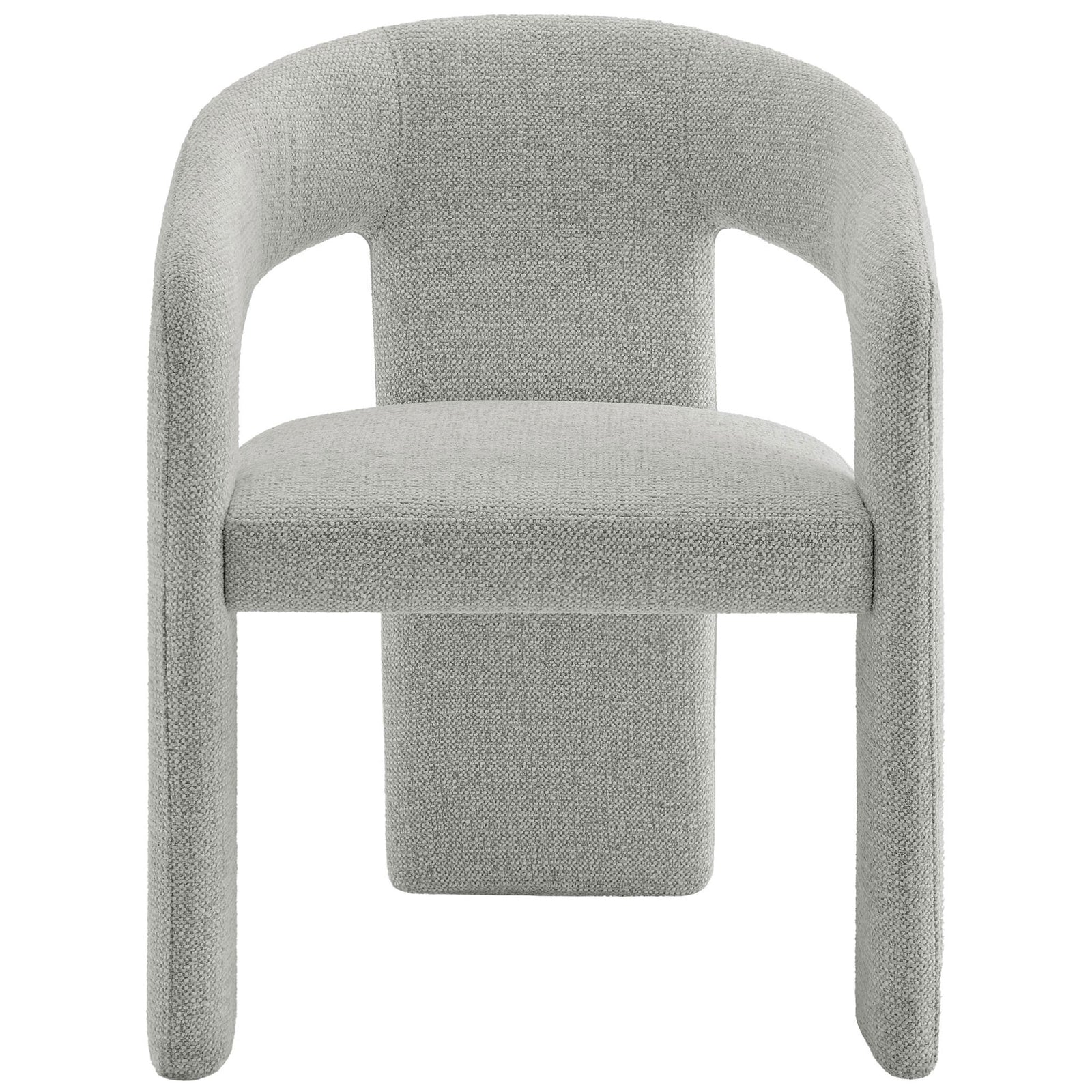 Oslo barrel dining chair featuring a plush padded seat and cozy barrel arms in dove gray fabric || EEI-7224-DOV || front_studio